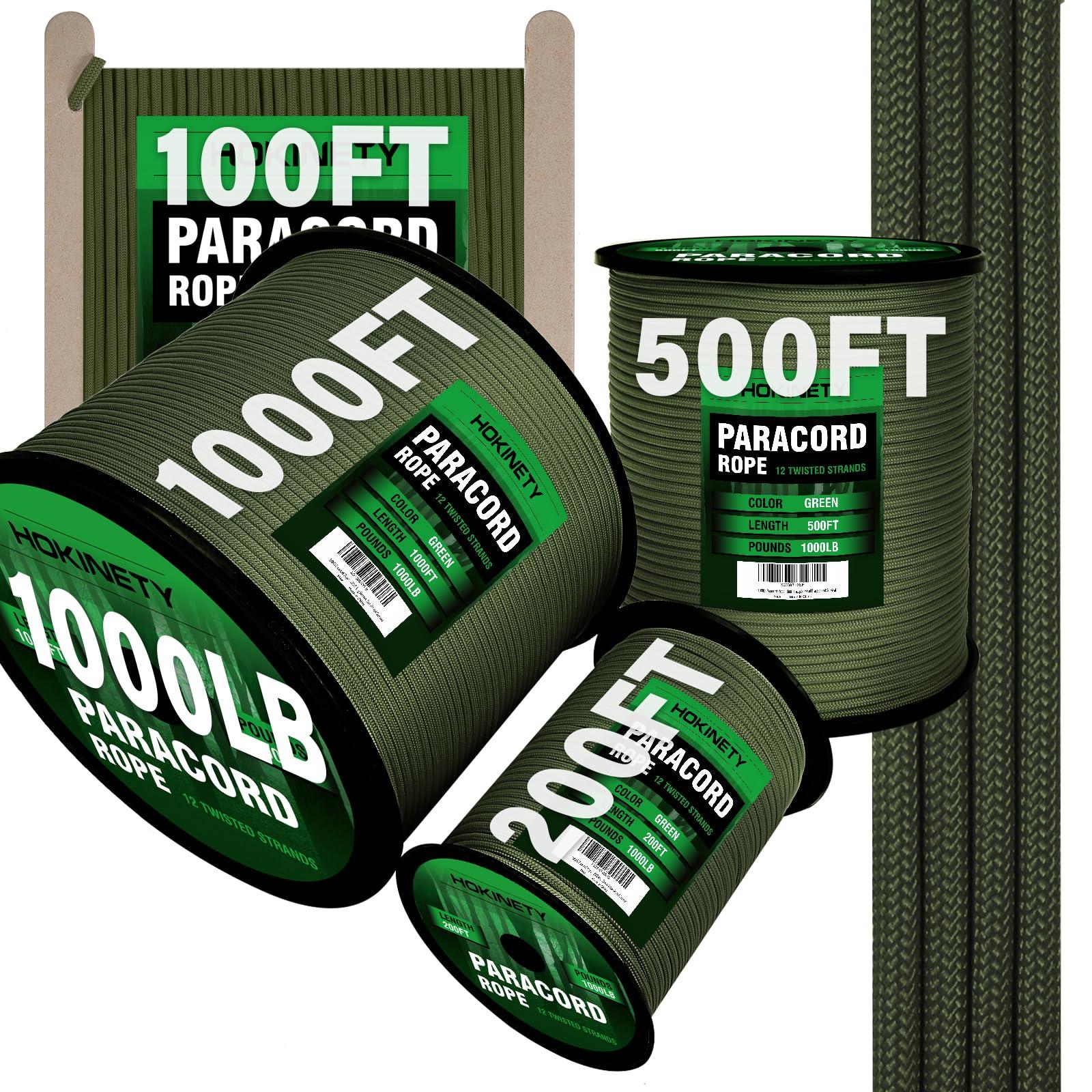 1000Ib Paracord Rope - 100ft / 200ft / 500ft / 1000ft 4mm,12 Strand Parachute Spool Cord,para Cord Lanyard for Camping,Hammock,Clothsline,Hiking,Fishing,Survival braceletand Survival - ArmyGreen 100FT