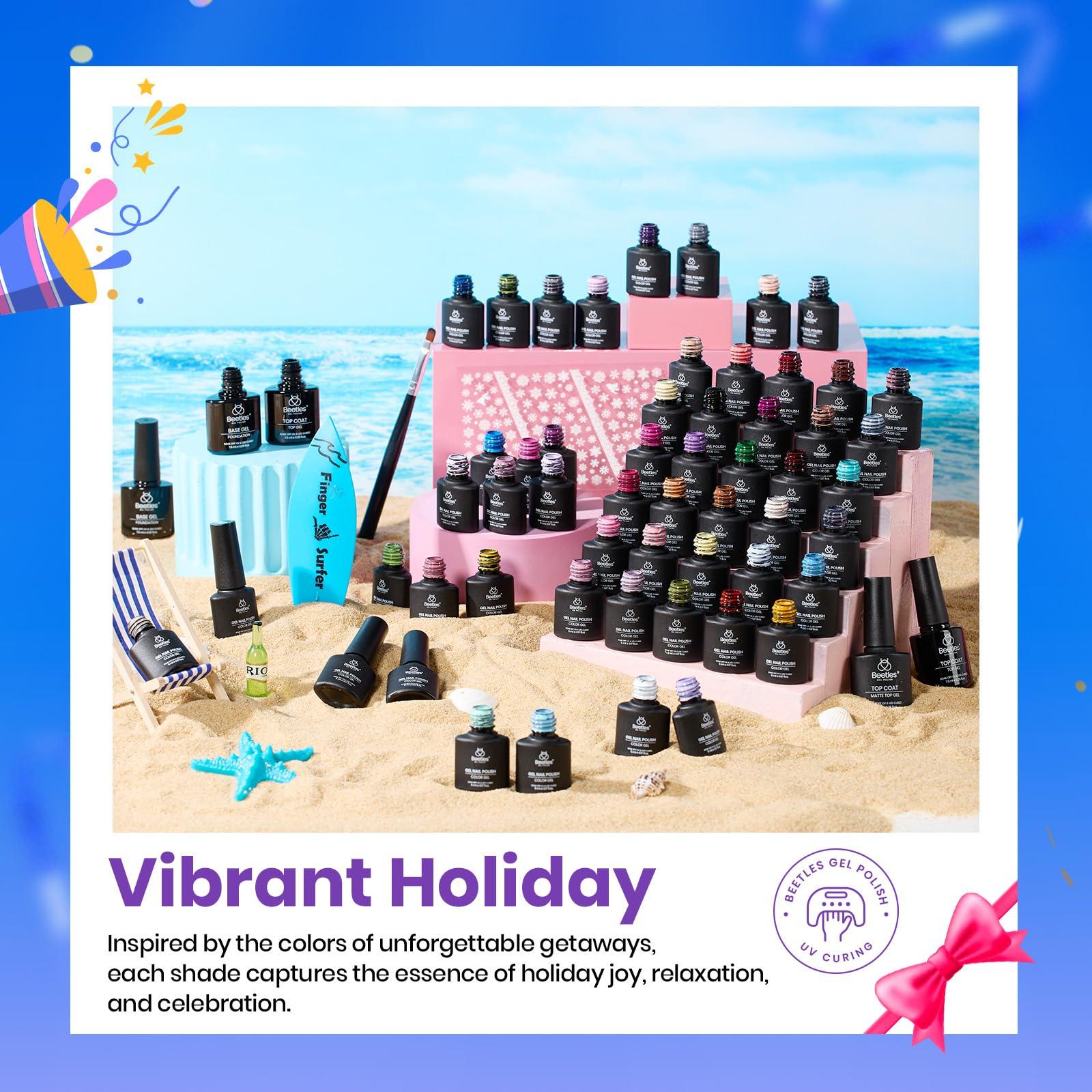 Beetles Gel Nail Polish Set - 63 PCS 55 Colors Summer Gel Polish Kit with 5 Bottles of Base and Glossy Matte Top Coat Soak off Nail Polish Set Pink Green Blue Red Collection Gifts for Women&Girls - Image 3