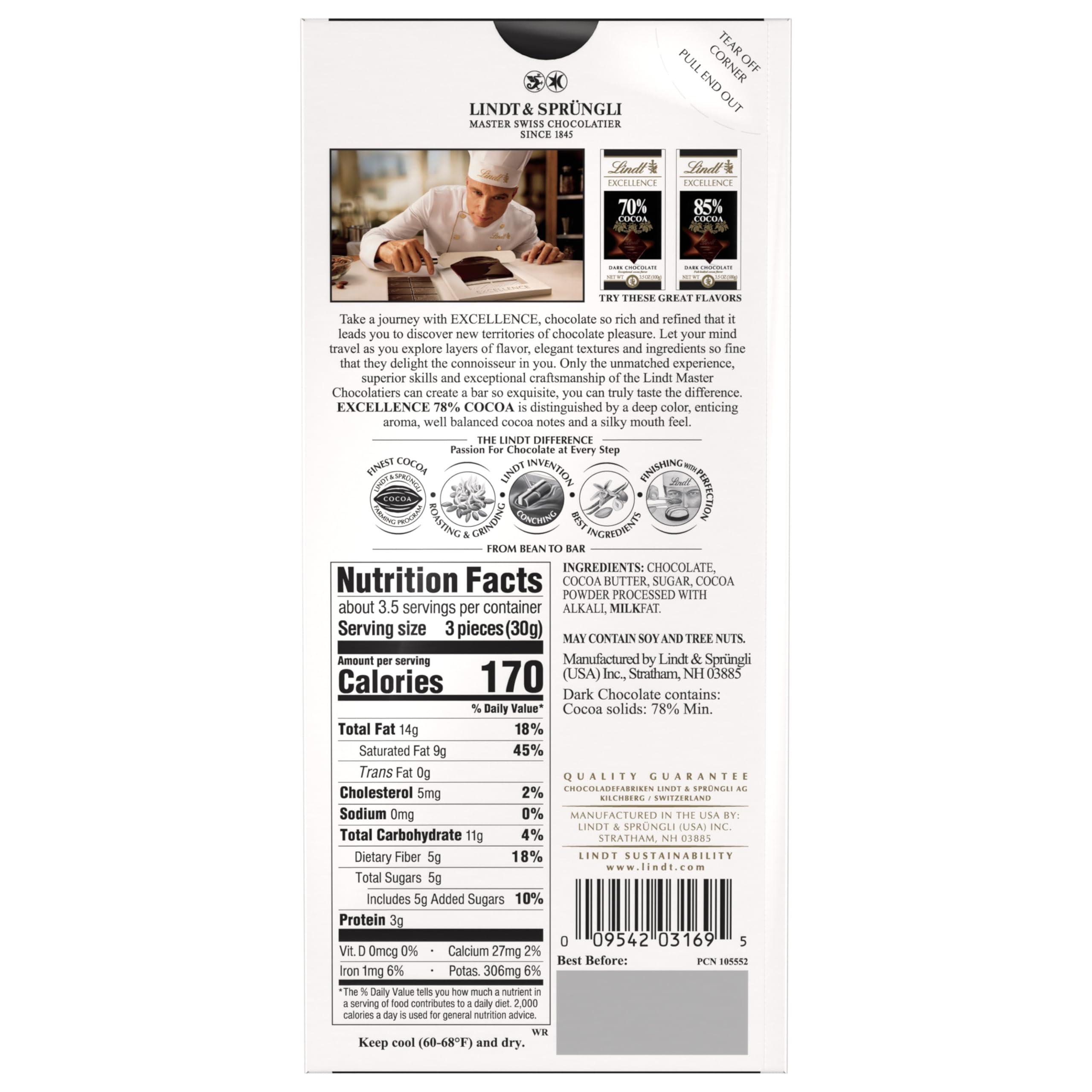 Lindt EXCELLENCE 78% Cocoa Dark Chocolate Bar, Dark Chocolate Candy, 3.5 oz. (12 Pack) - Image 3