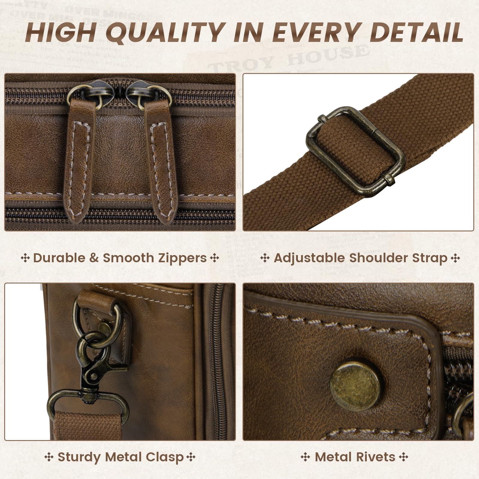 RAINSMORE Mens Laptop Bag 16 Inch Leather Briefcase Vintage Messenger Bag for Men Large Crossbody Shoulder Office Computer Bag Retro College Satchel Bag for Work, Business,Travel, Brown - Image 4