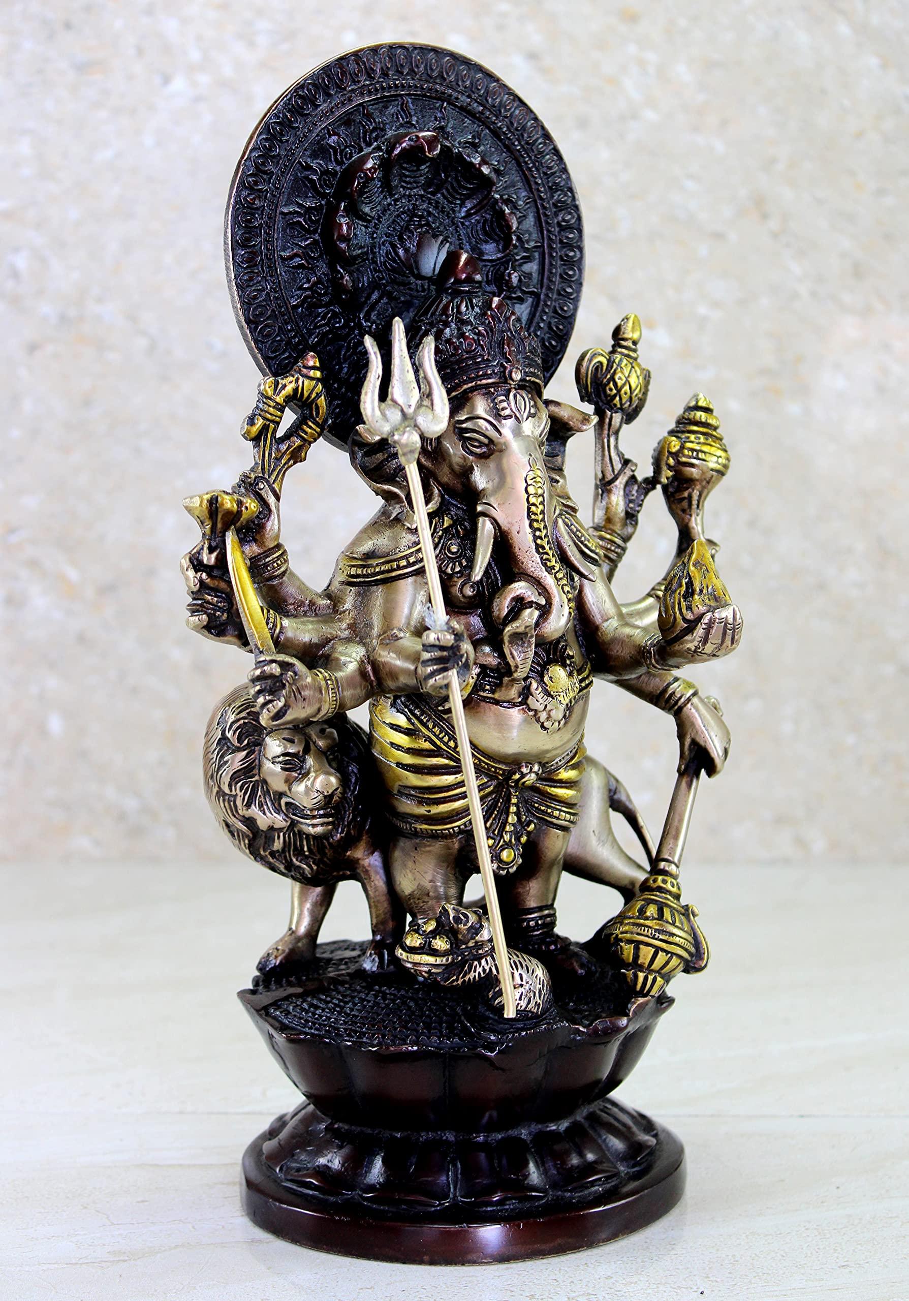 Esplanade Brass Heramba Ganapati Statue | Ganesh Ganesha Ganapathi Murti Idol Statue Sculpture | Home Decor | Black-Golden - 11.75" Inches - Image 2