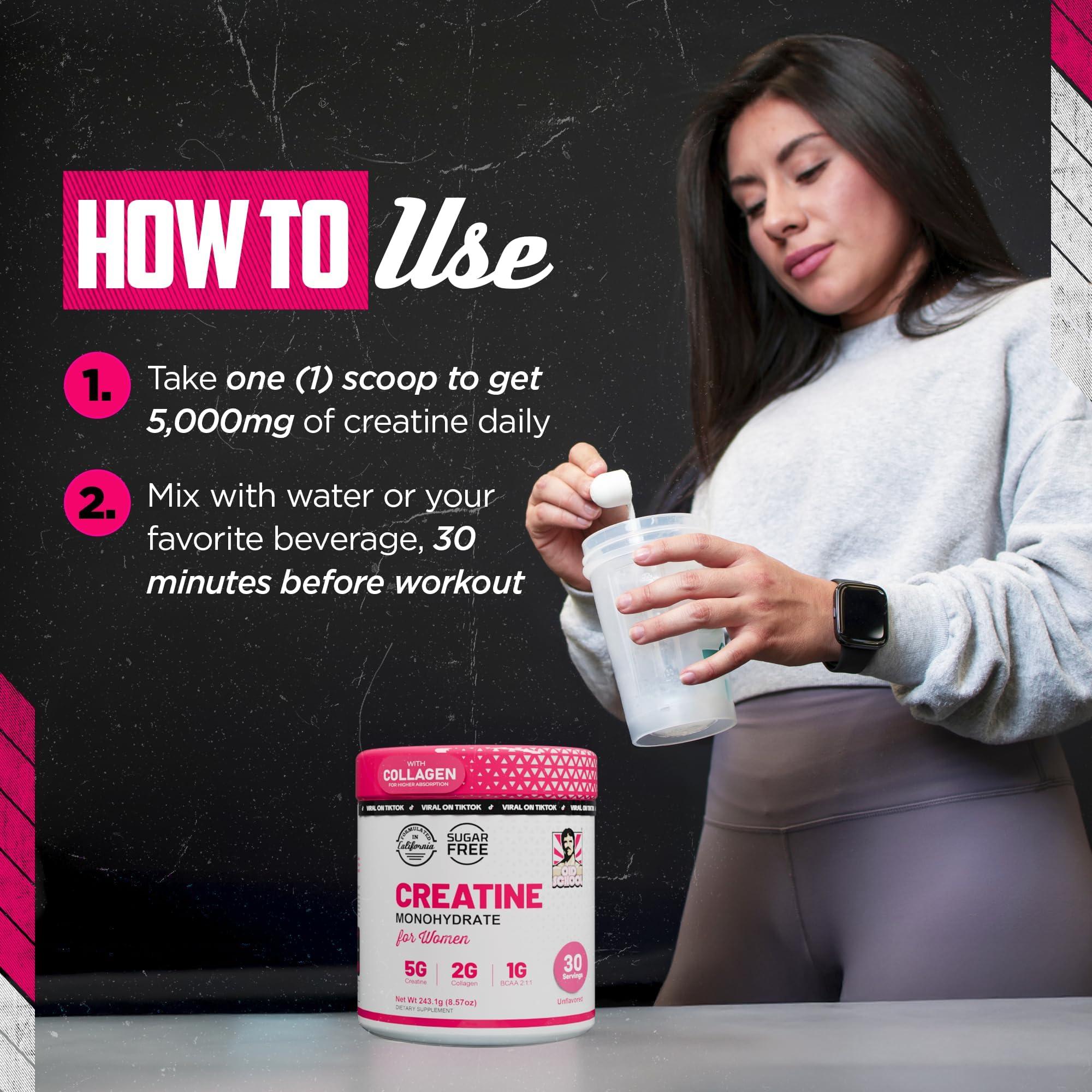 Old School Labs 5000mg Creatine Monohydrate Powder, Optimized Creatine for Women +2000mg Collagen +1g BCAA 2:1:1 Supports Lean Muscles & Recovery, Energy & Stamina - Micronized, Natural & Made in USA - Image 7