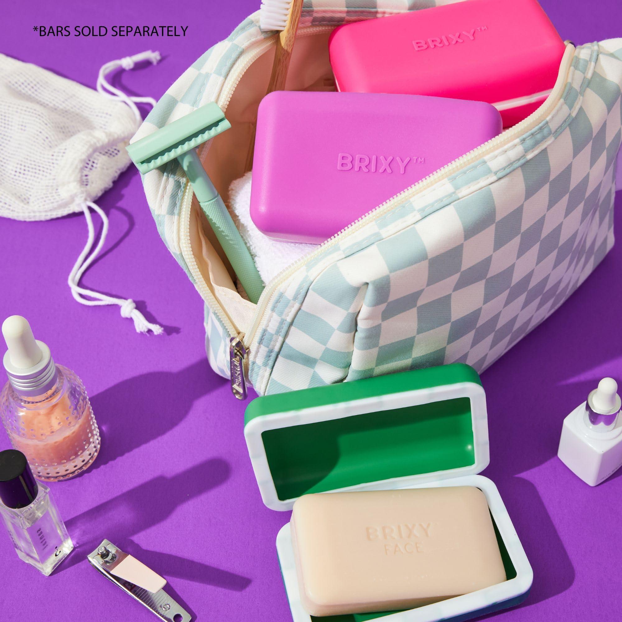 BRIXY Beauty Bar Travel Case Set – 3 Pack Soap Bar Travel Containers, Leakproof Portable Soap Holder, Durable Silicone, Magnetic Seal, TSA Friendly (Pink, Purple, Green) - Image 2