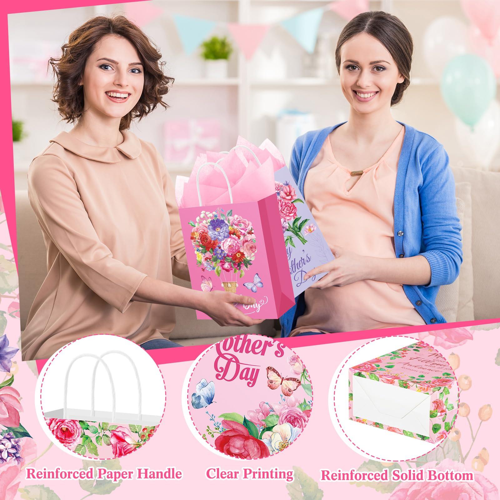 Kolldenn 100 Pcs Mother's Day Gift Bags Bulk Floral Happy Mothers Day Tissue Papers Floral Paper Bags with Handle for Mom Grandma Wife Mother's Day Gift Wrapping Supplies - Image 4