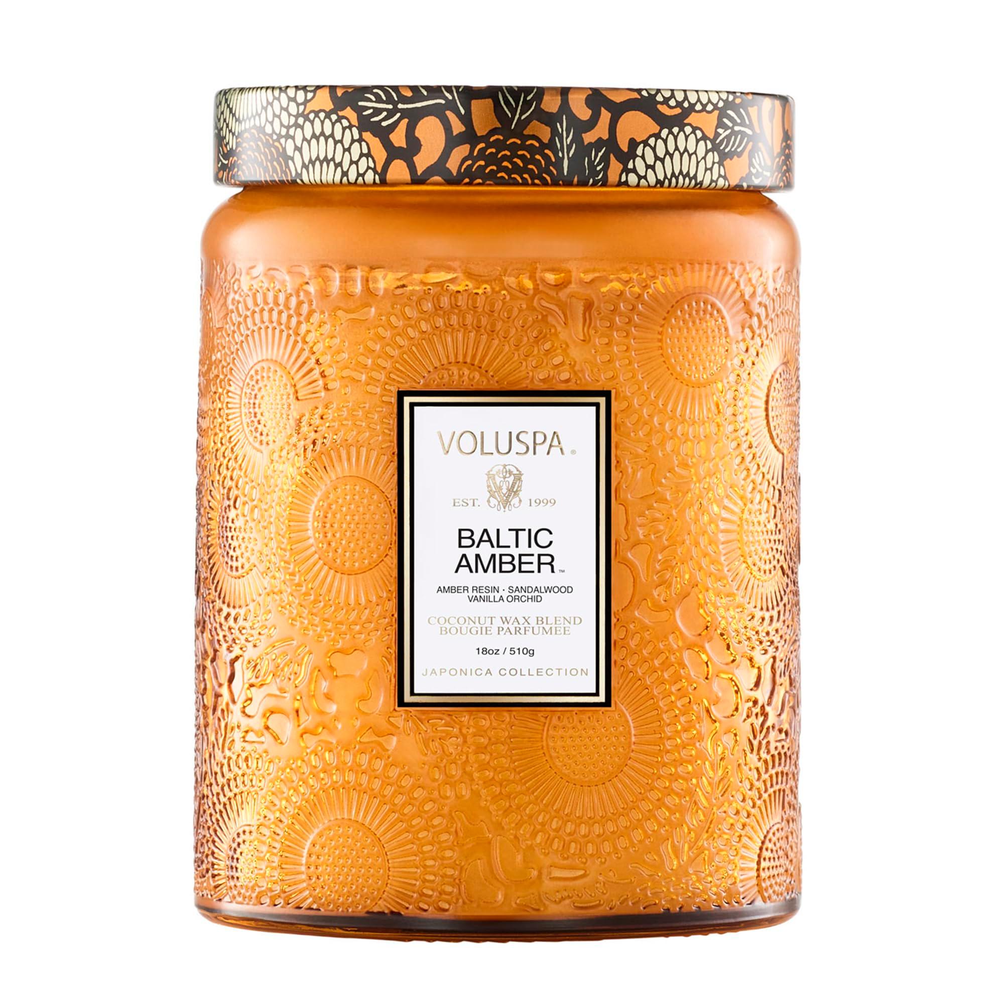 Voluspa Baltic Amber, Large Candle Jar, 18 oz, 100 Hour Burn Time, Coconut Wax for Clean Burning, Handcrafted in the USA