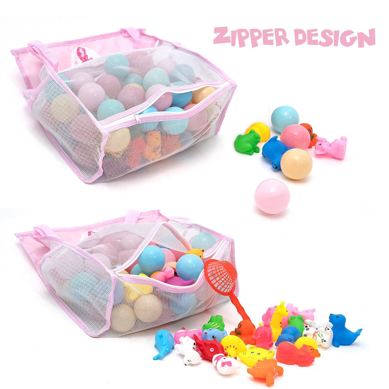 Gealaek Bath Toy Organizer Storage for Kids Mesh Bath Toy Holder with Large Capacity Multiple Hanging Options & Bottom Zipper for Easy Access (Pink Mermaid) - Image 5