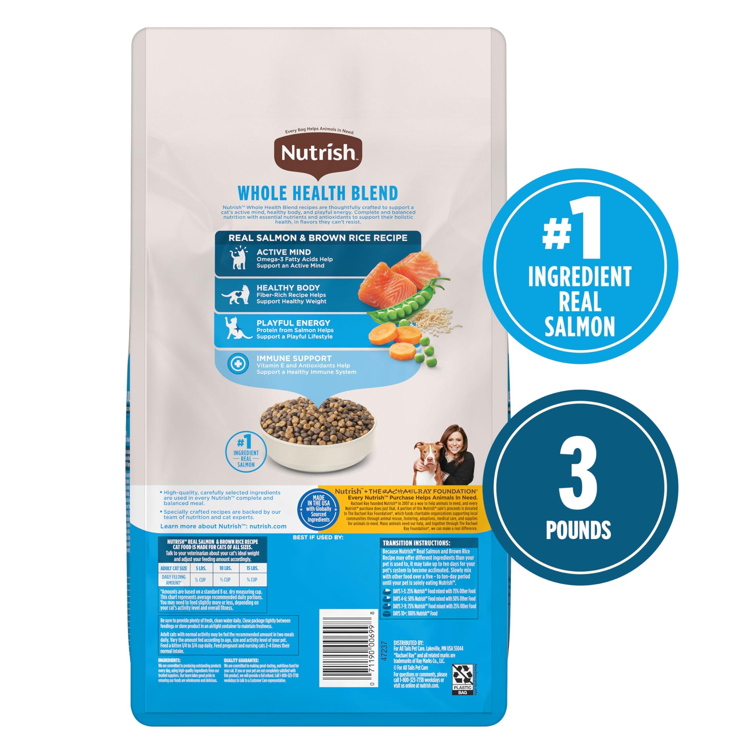 Nutrish Real Salmon & Brown Rice Recipe Dry Cat Food, 3 lb. Bag, Packaging May Vary (Rachael Ray) - Image 3