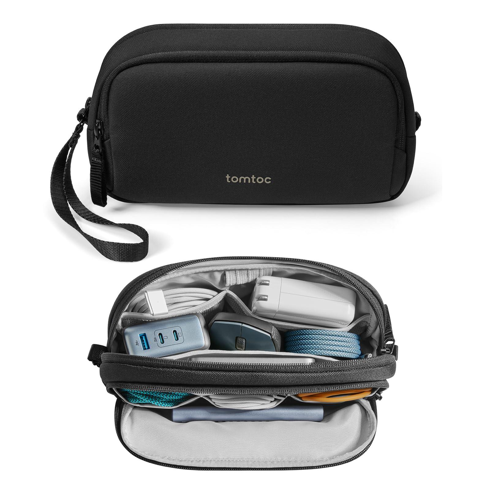 tomtoc Electronic Organizer Travel Case, Water Resistant Dual Compartment Tech Pouch Cable Organization Storage Bag for Charger, Cord, Phone, Hard Drive, Power Bank, Accessories Travel Essentials