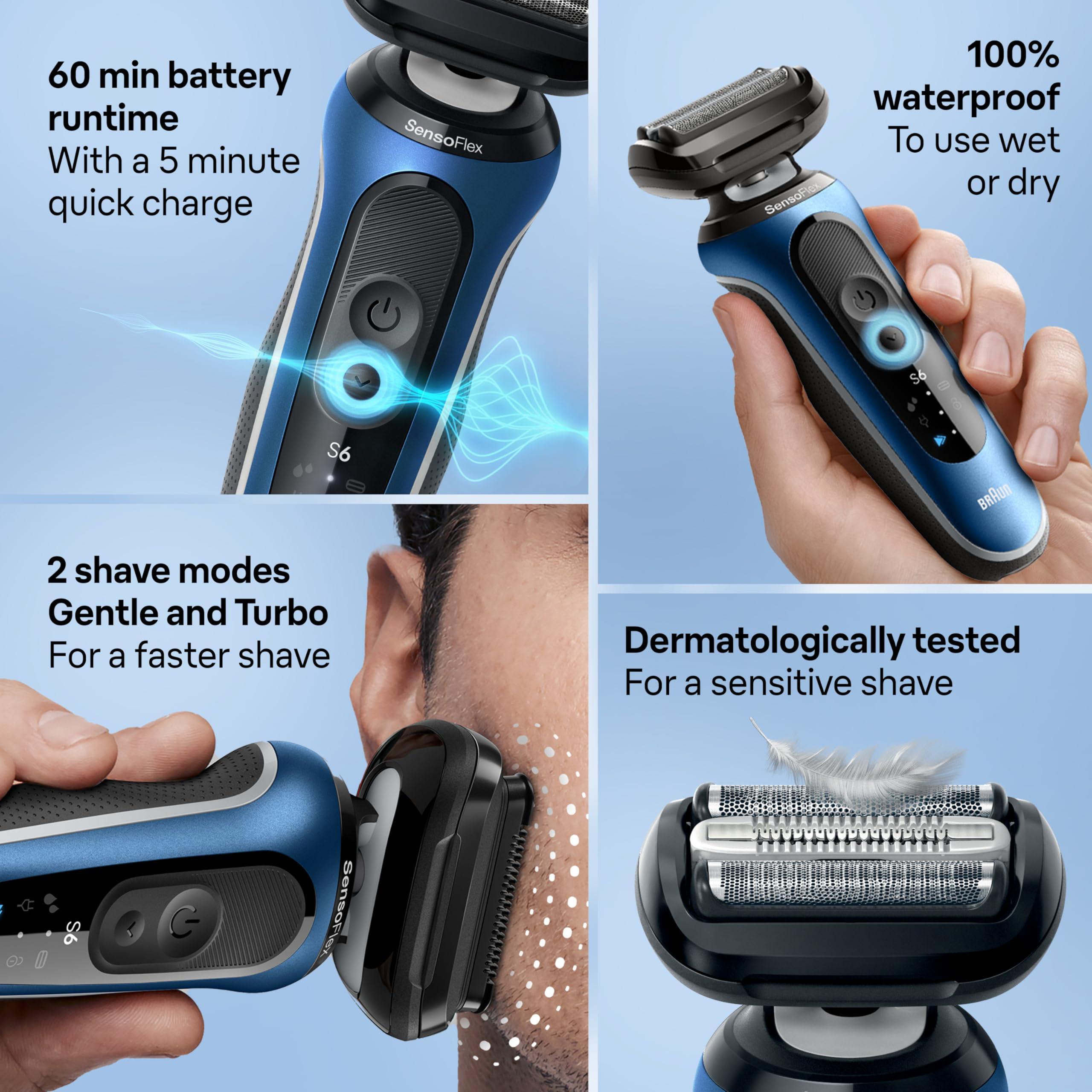 Braun Electric Shaver for Men, Series 6 6177cc, Wet & Dry Shave, Turbo & Gentle Shaving Modes, Foil Shaver, Blue - Image 3