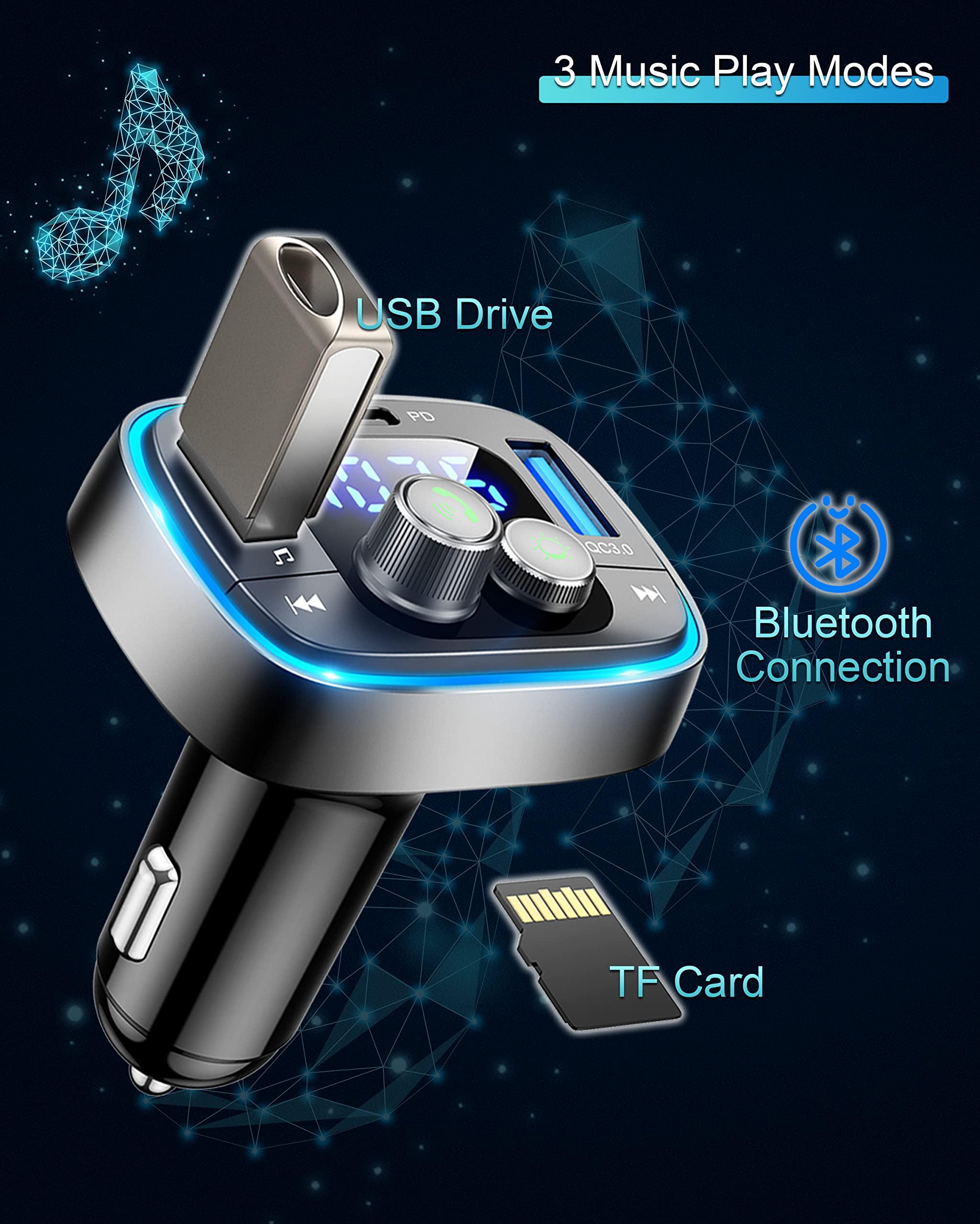 LIHAN USB C Bluetooth Adapter for Car, AUX Wireless FM Radio Transmitter, Handsfree Calling & Audio Receiver, MP3 Music Player, QC3.0 & Type-C PD USB Charger,7 Colors LED Backlit - Image 6