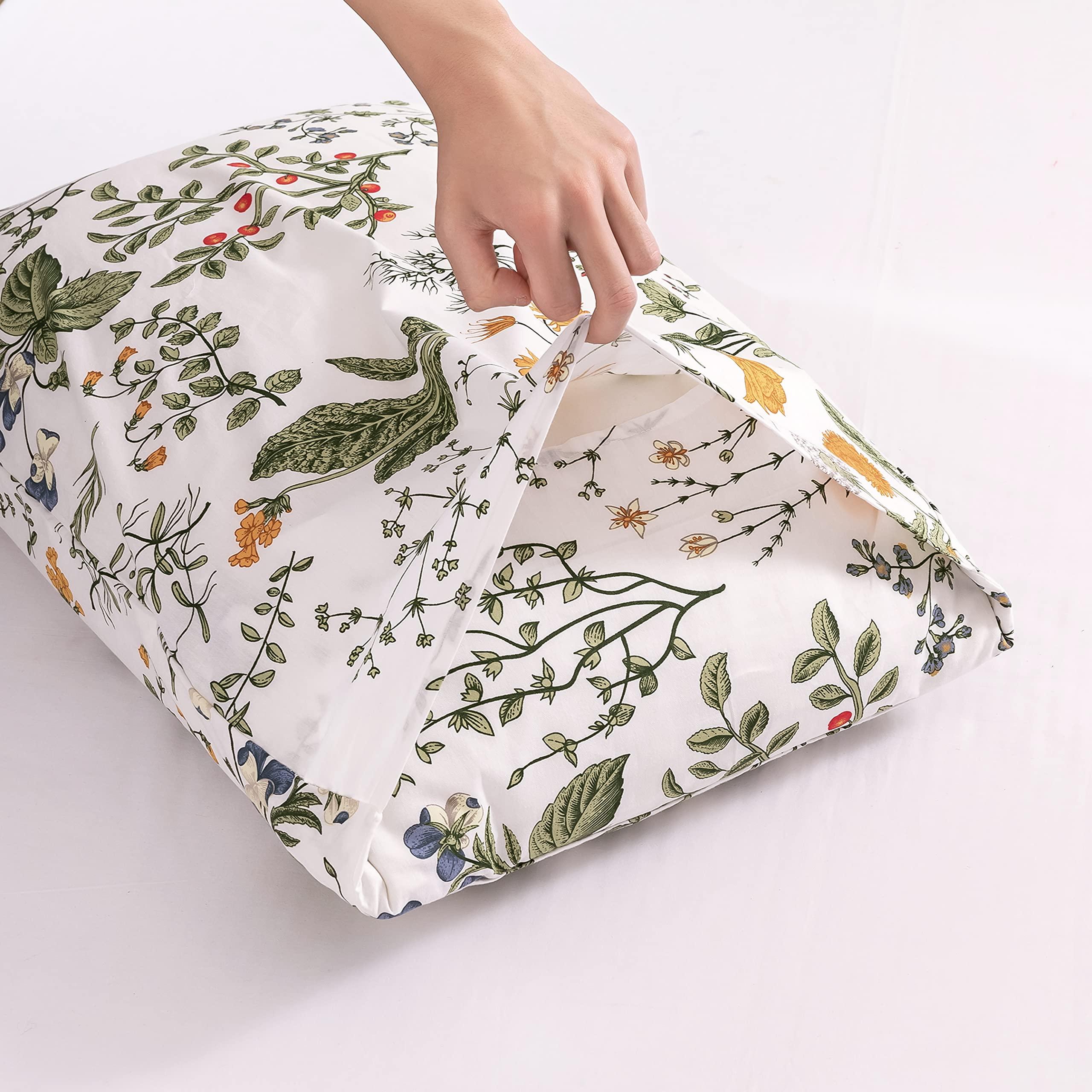 ECOCOTT 2 Pack Pillowcase Queen Size with Green Botanical Floral Leaves Pillow Cases Set, 100% Cotton Queen Pillow Covers Envelope Closure (Queen, 20"x30") - Image 4