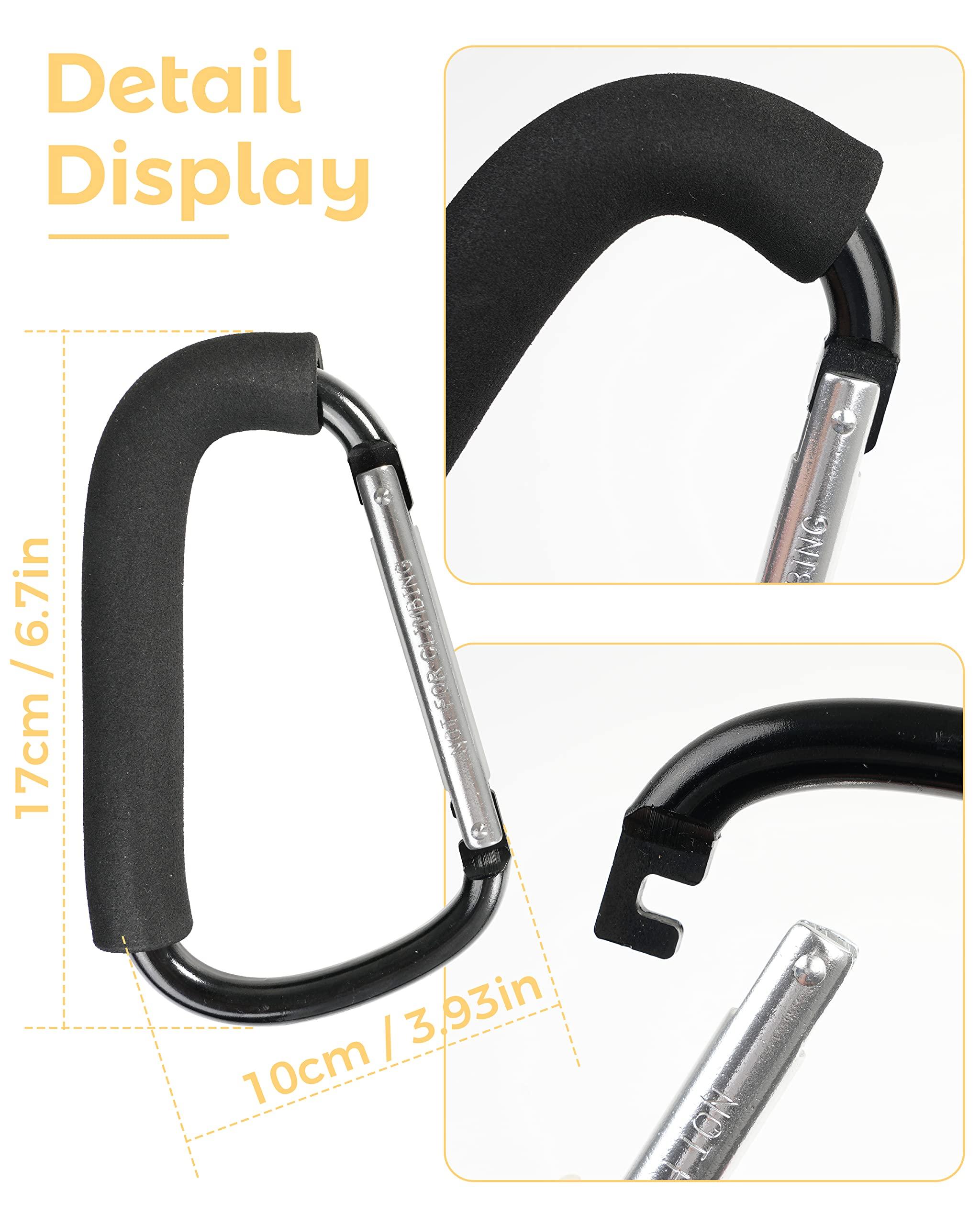 Stroller Hooks, 6.3" Large Stroller Clip, 2 Pack Stroller Hooks for Hanging Bags and Shopping, Stroller Accessories for Mommy, Large Carabiner - Image 4