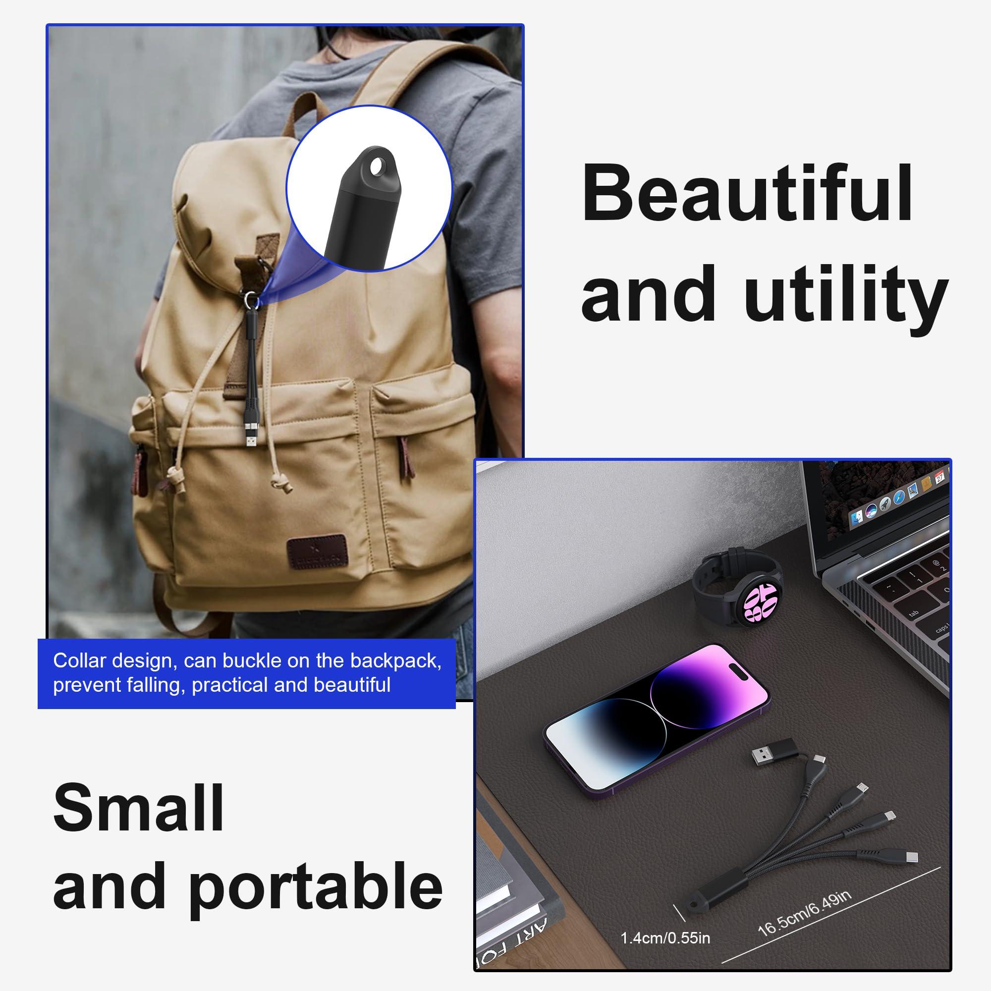 5in1 Multi Charging Cable Fast Charging 60W - Short Universal USB Keychain Cable - Portable Nylon Braided Charging Cord with Type C[MFi & 3A Fast Charge & Data Sync & Carplay]Micro USB/Lightning Ports - Image 7