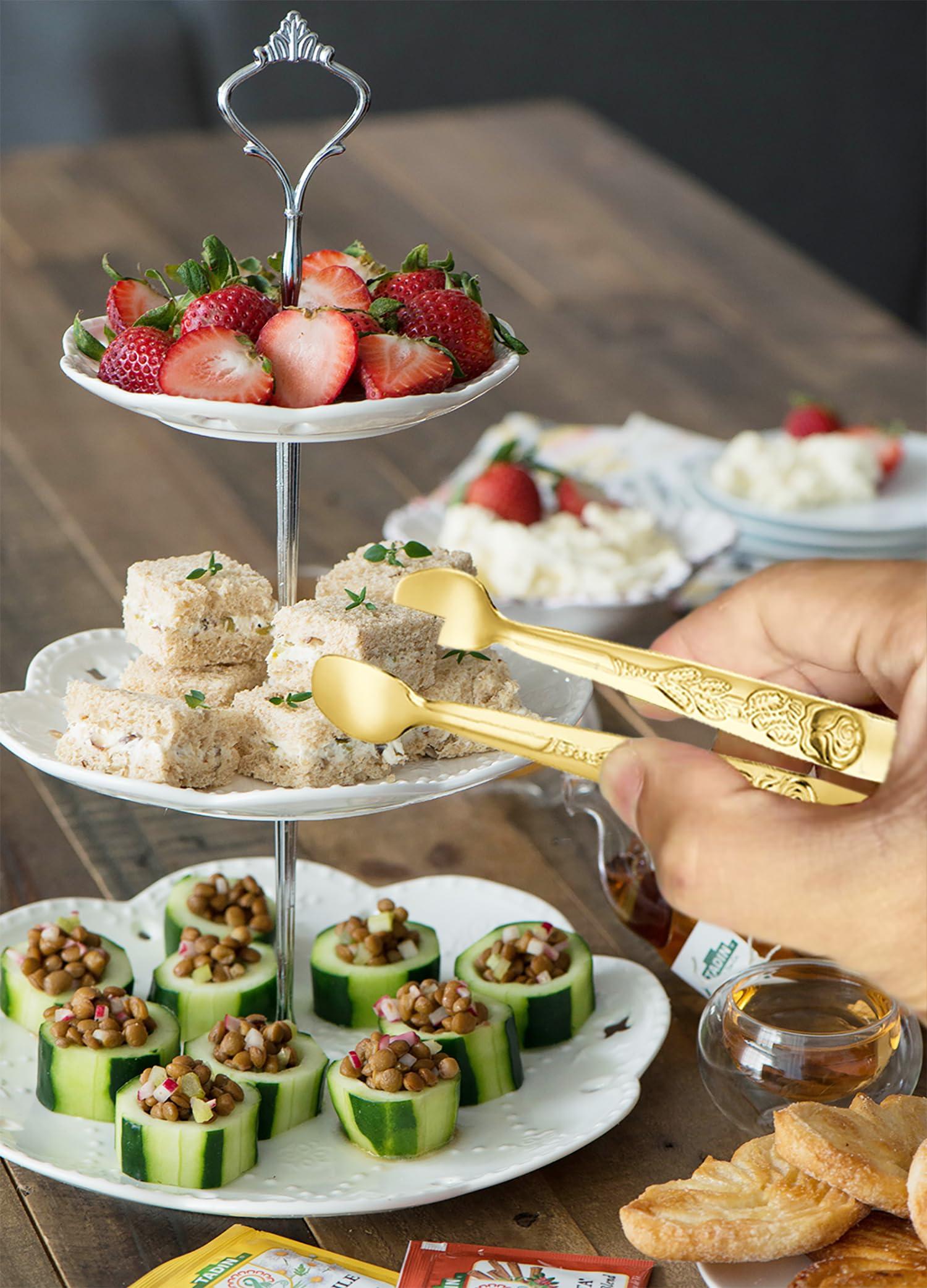 HINMAY Mini Serving Tongs 5-Inch Small Rose Sugar Cube Appetizer Tongs, Set of 6 (Gold) - Image 2