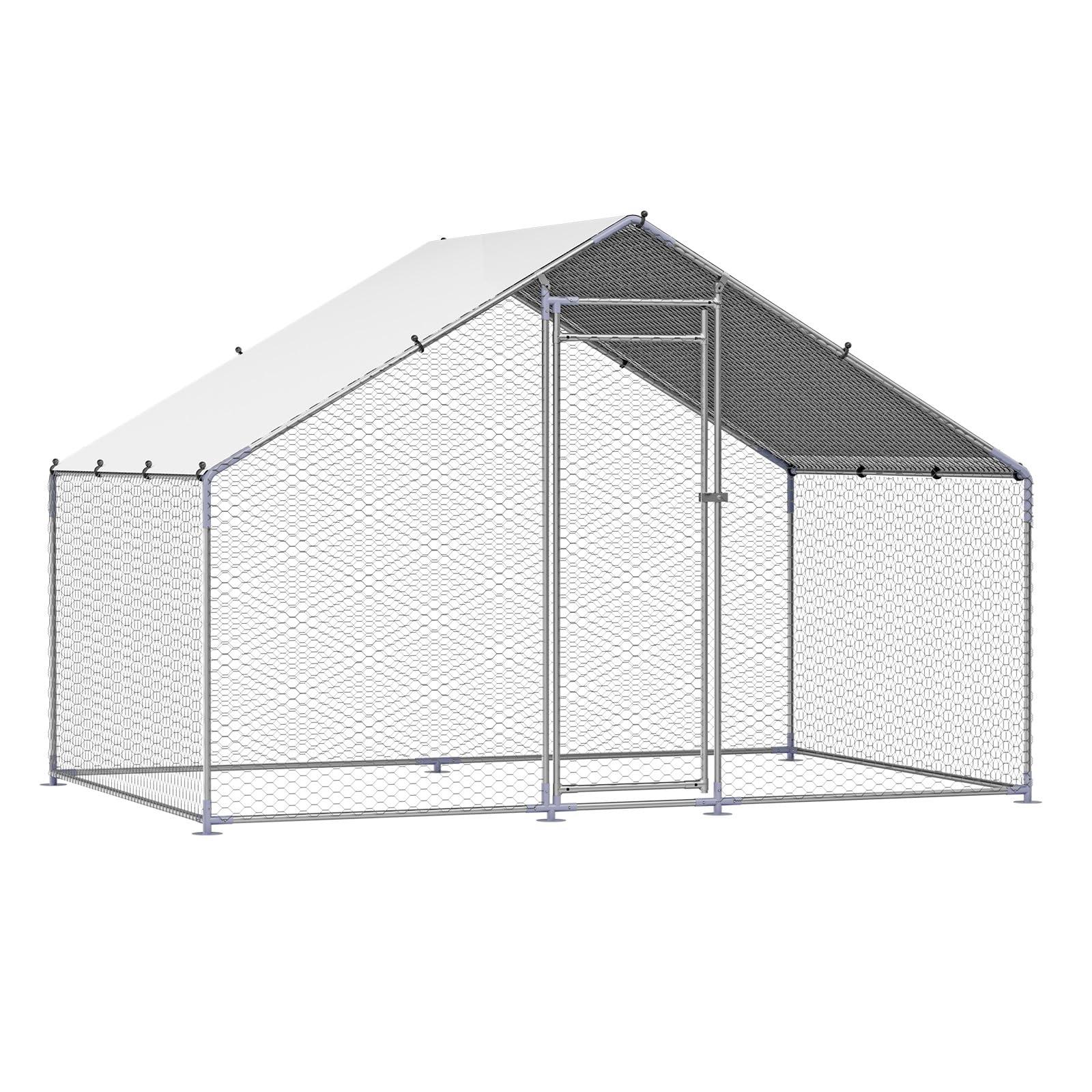 VEVOR Large Metal Chicken Coop with Run, Walkin Chicken Coop for Yard with Waterproof Cover, 6.5 x 9.8 x 6.5 ft, Spire Roof Large Poultry Cage for Hen House, Duck Coop and Rabbit Run - Image 9