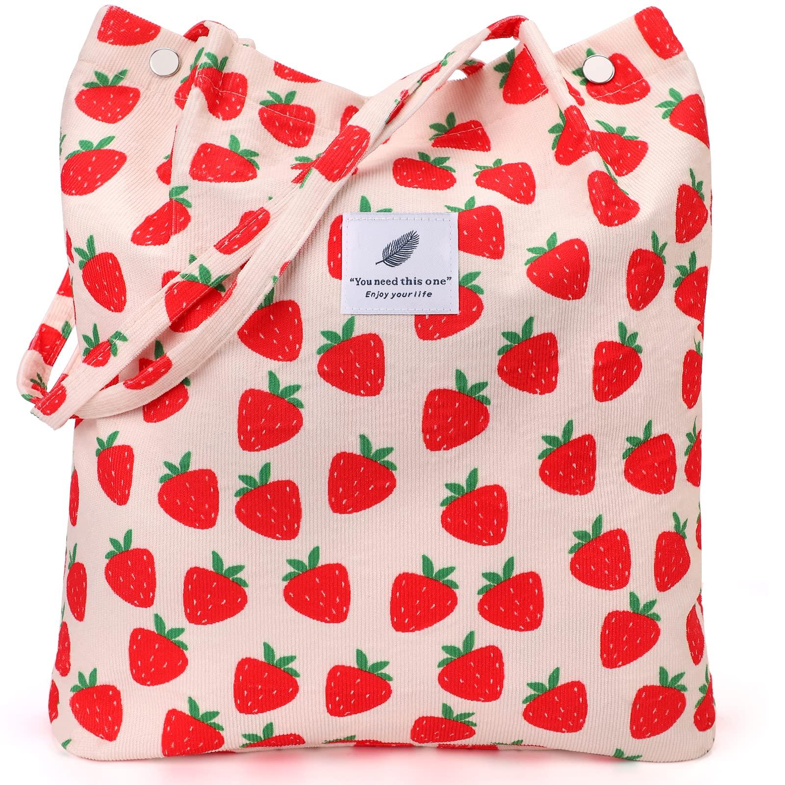 LHMTQVK Tote Women Girls, Large Capacity Corduroy Reusable Grocery Shoulder Bag with Inner Pockets