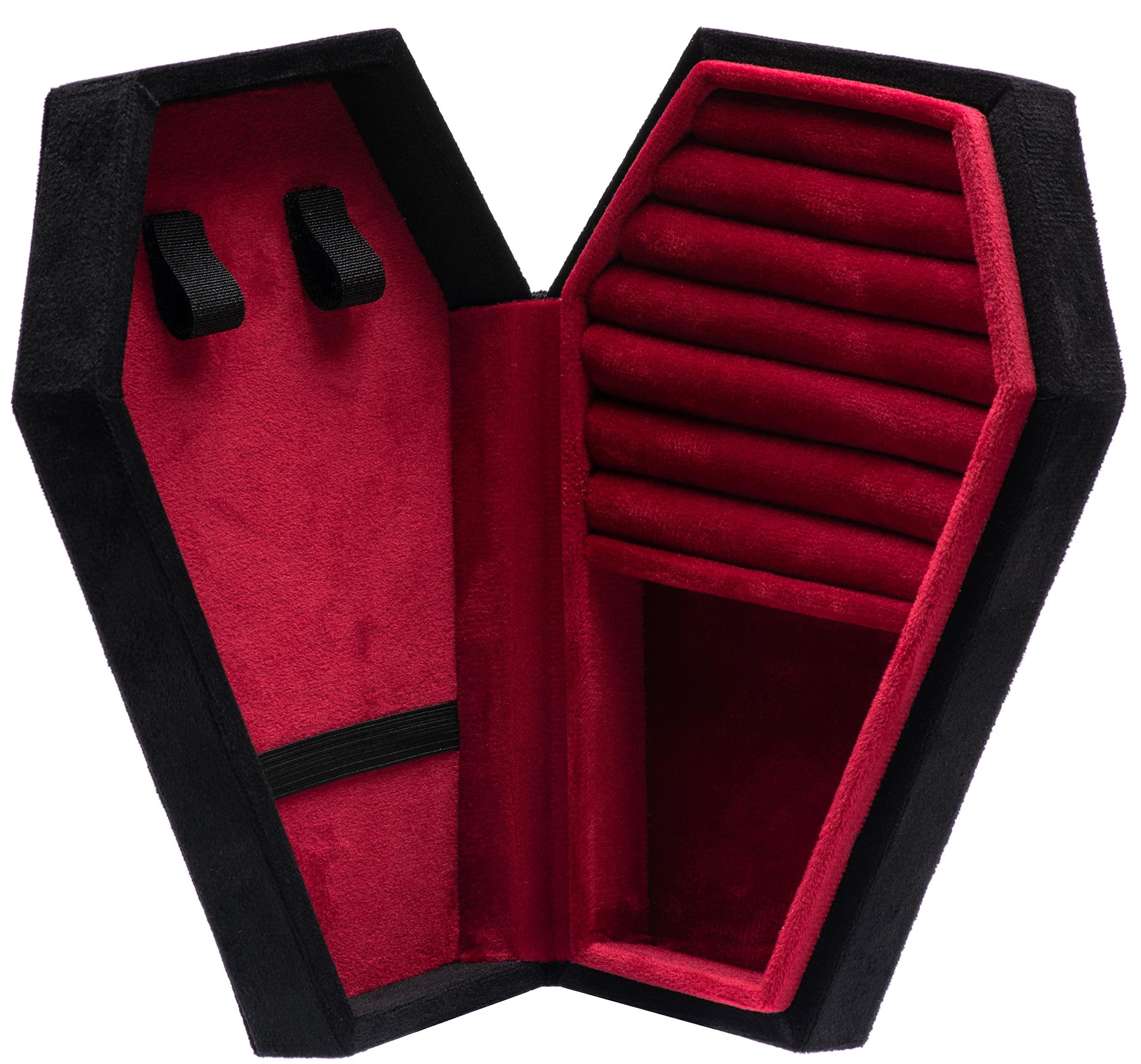 Giftop Velvet Coffin Jewelry Travel Case Holder for Gothic Wedding Ceremony,Gothic Jewelry Organizer Decoration (Black and Red) - Image 4