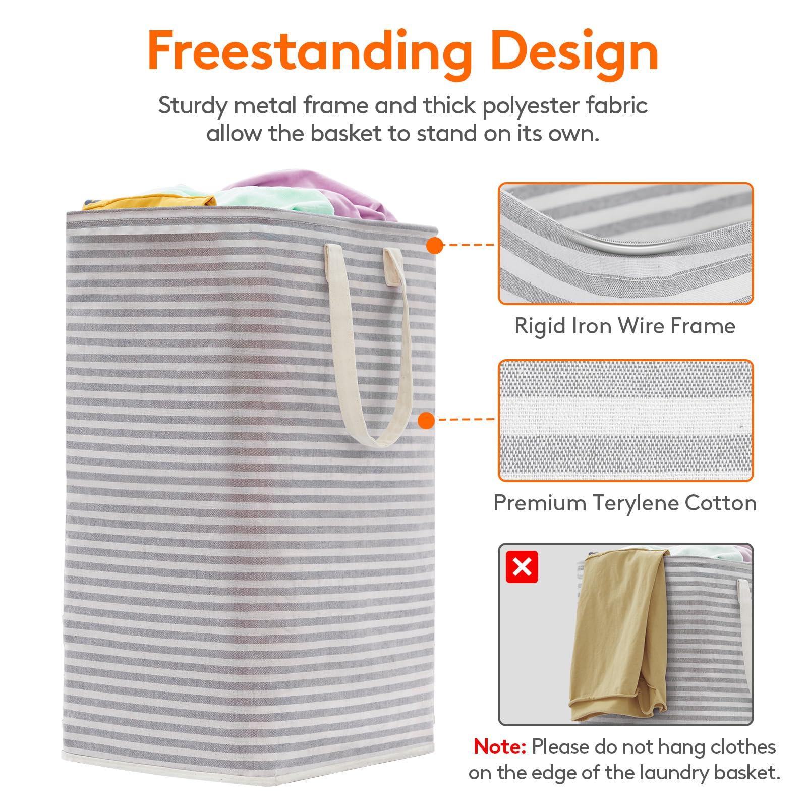 Lifewit 2 Pack Laundry Hamper Large Collapsible Laundry Baskets, Freestanding Waterproof Clothes Hamper with Easy Carry Handles in Laundry Room Bedroom Bathroom College Dorm for Adults, Grey, 2 x 80L - Image 4