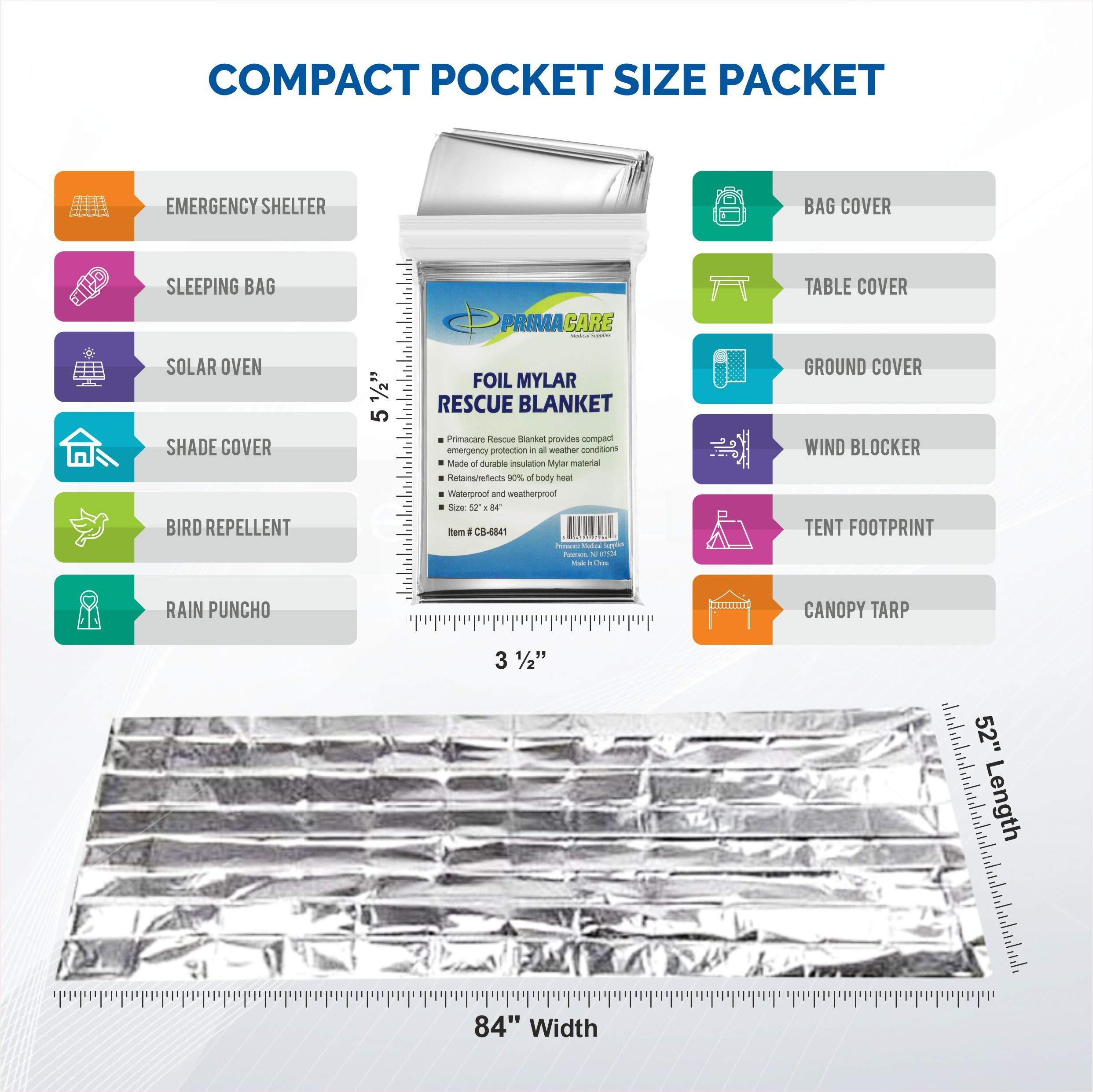 Primacare HB-10 Emergency Foil Mylar Thermal Blanket (Pack of 10), 52" Length x 84" Width, Silver - Image 2