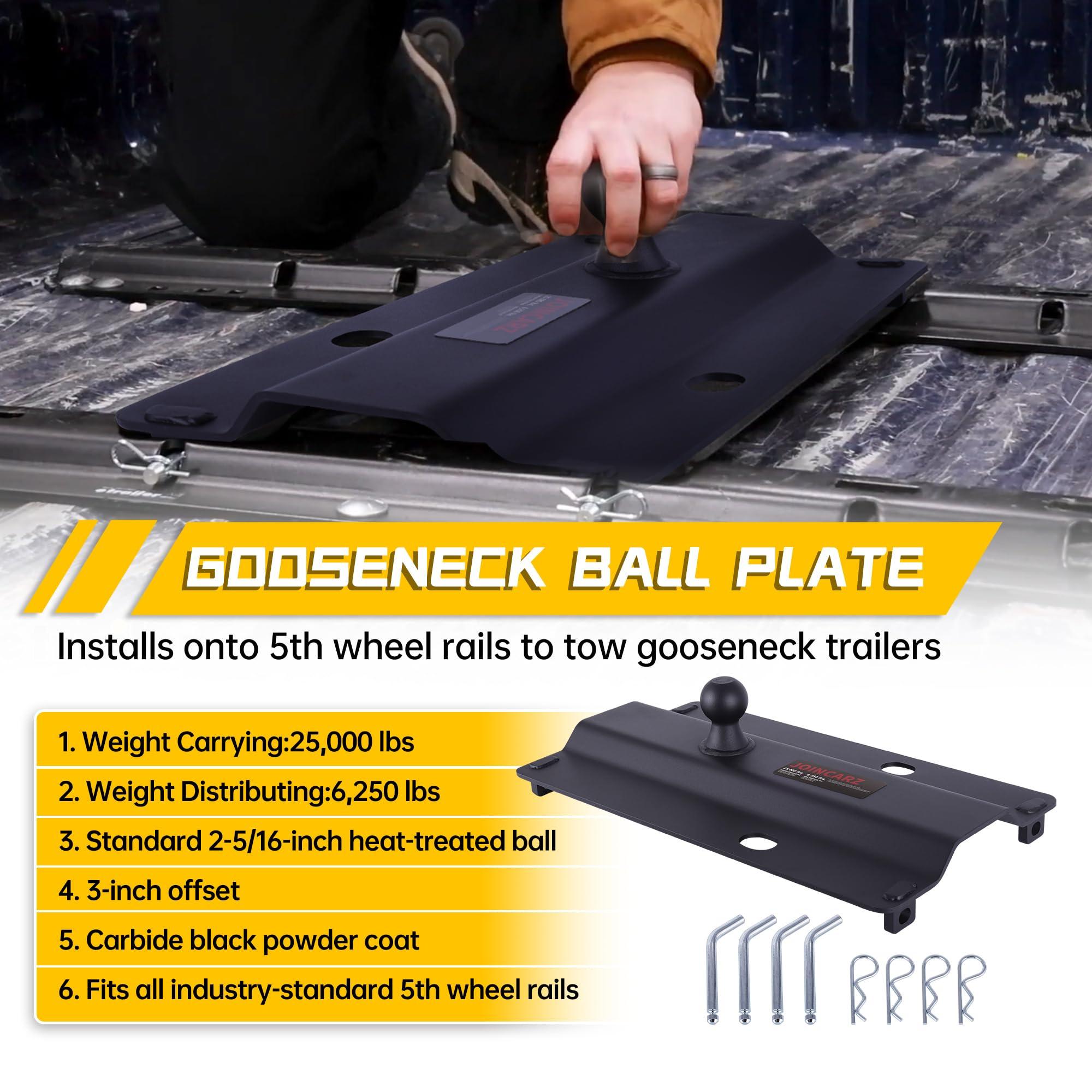 JOINCARZ 25000 lbs Gooseneck Ball Plate Fit for 5th Wheel Rails, Gooseneck Adapter Hitch for Pickup Truck Bed Trailer Towing, 2-5/16-Inch Ball, Fits Industry-Standard Rails,Carbide Black Powder Coat - Image 2