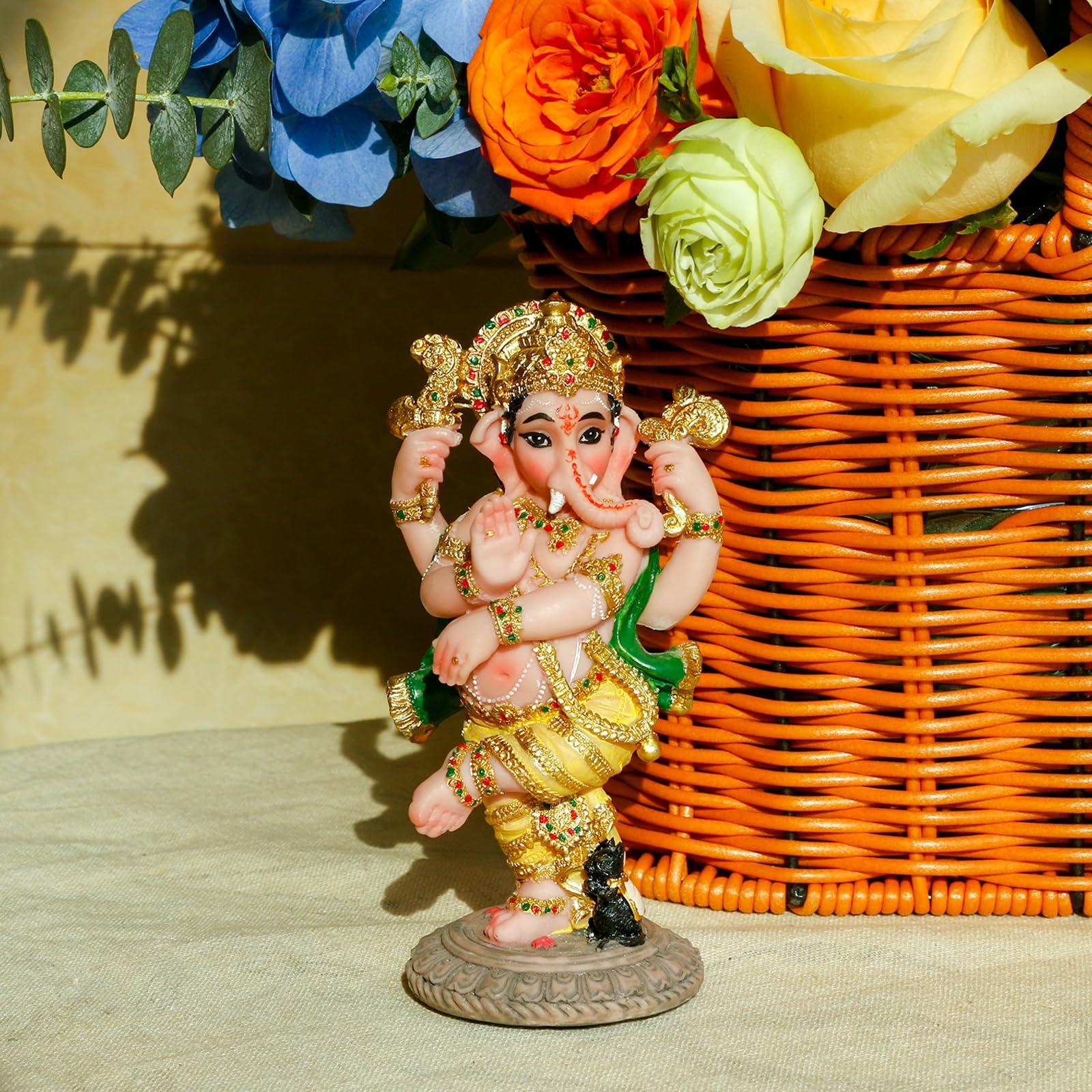 Indian God Ganesha Idol Statue - 5”H Hindu Dancing Ganesh Murti India Ganapati Pooja Item Home Office Temple Mandir Shrine Altar Diwali Puja Spiritual Decor Ideal Gifts for Indian Friend Relative - Image 5