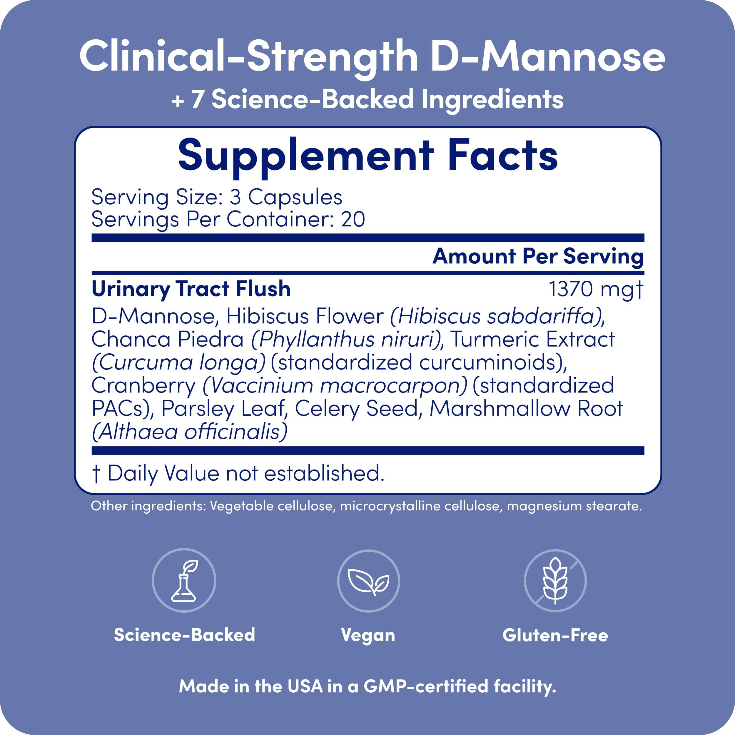 UT-Fem Solution - Fast-Acting Urinary Tract Flush for Women, Proactive UTI Support, Promotes Cleansing & Comfort, Clinical-Strength D-Mannose, Cranberry, and Natural Ingredients - 60 Vegan Capsules - Image 3