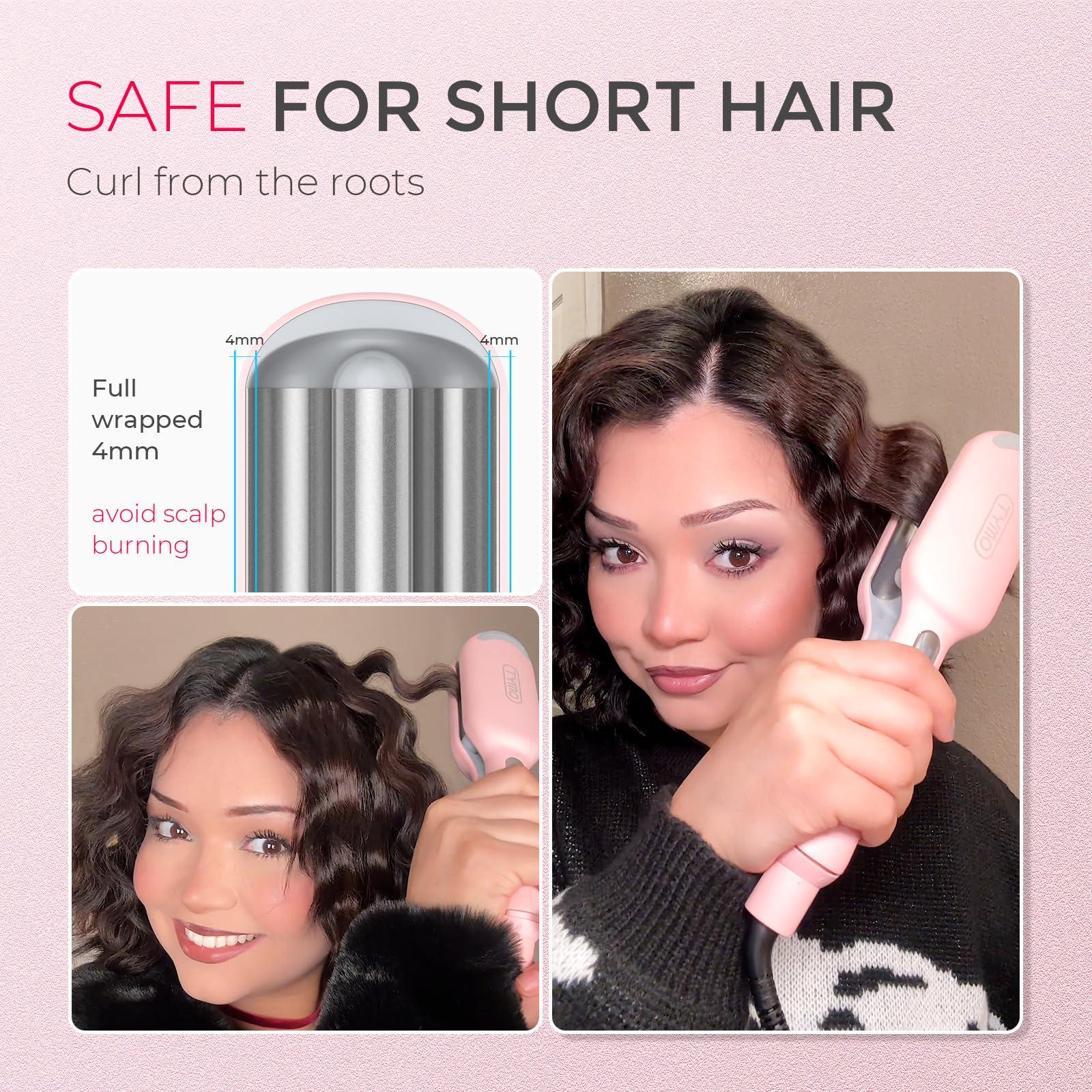 TYMO ROVY 3 Barrel Curling Iron Hair Crimper Waver, Curling Wand, Deep Waver, Hair Curler Tool, 1 Inch, Ionic, Ceramic, Dual Voltage, Women, Beach Waves, Anti-Scald, Easy to Use, Pink - Image 5