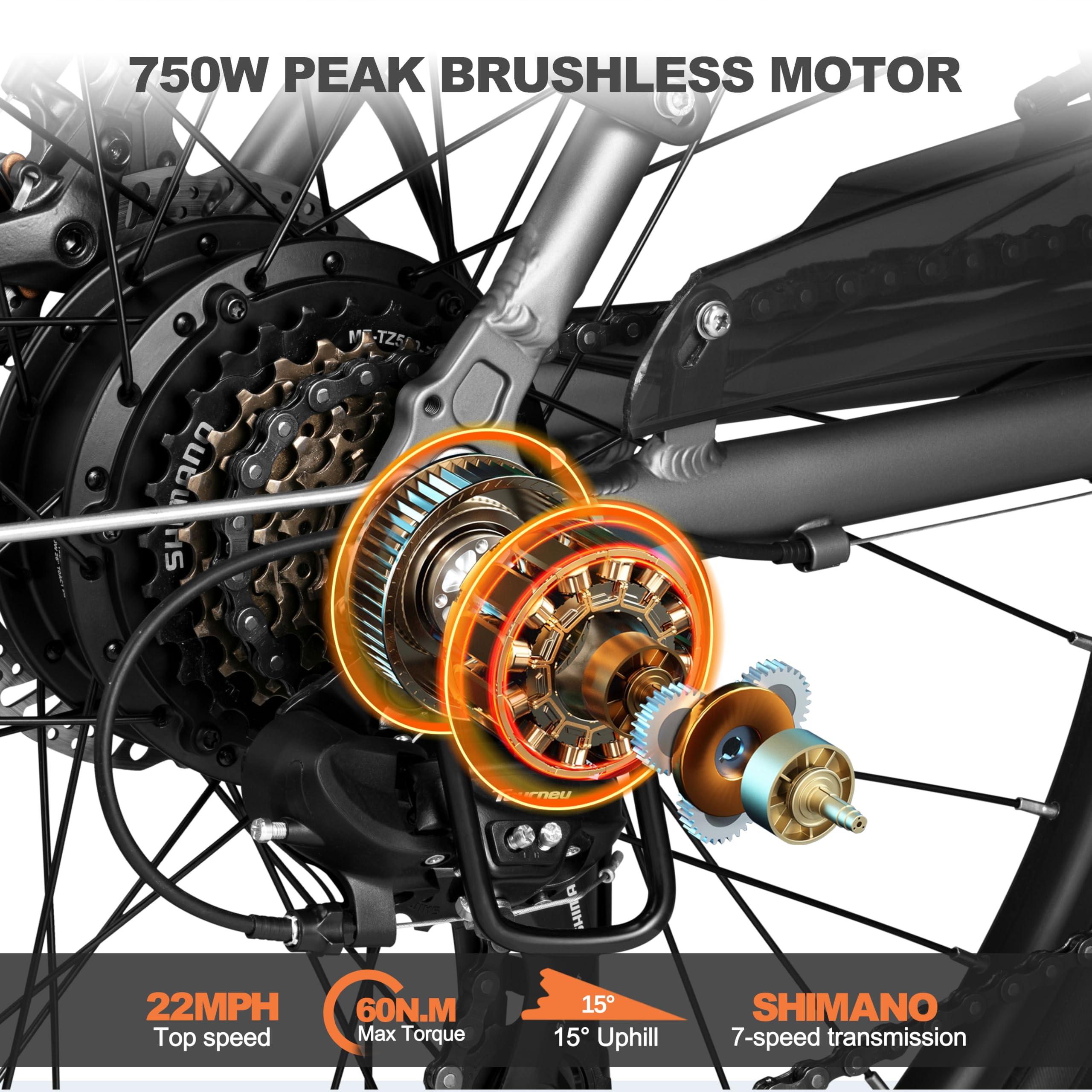 ACTBEST Core Electric Bike for Adults - Peak 1000W Brushless Motor Ebike, 468&500Wh Removable Built in Battery 26&27.5X2.1 Tire Step Over Bicycle with 7 Speed, Commute E Bikes - Image 4