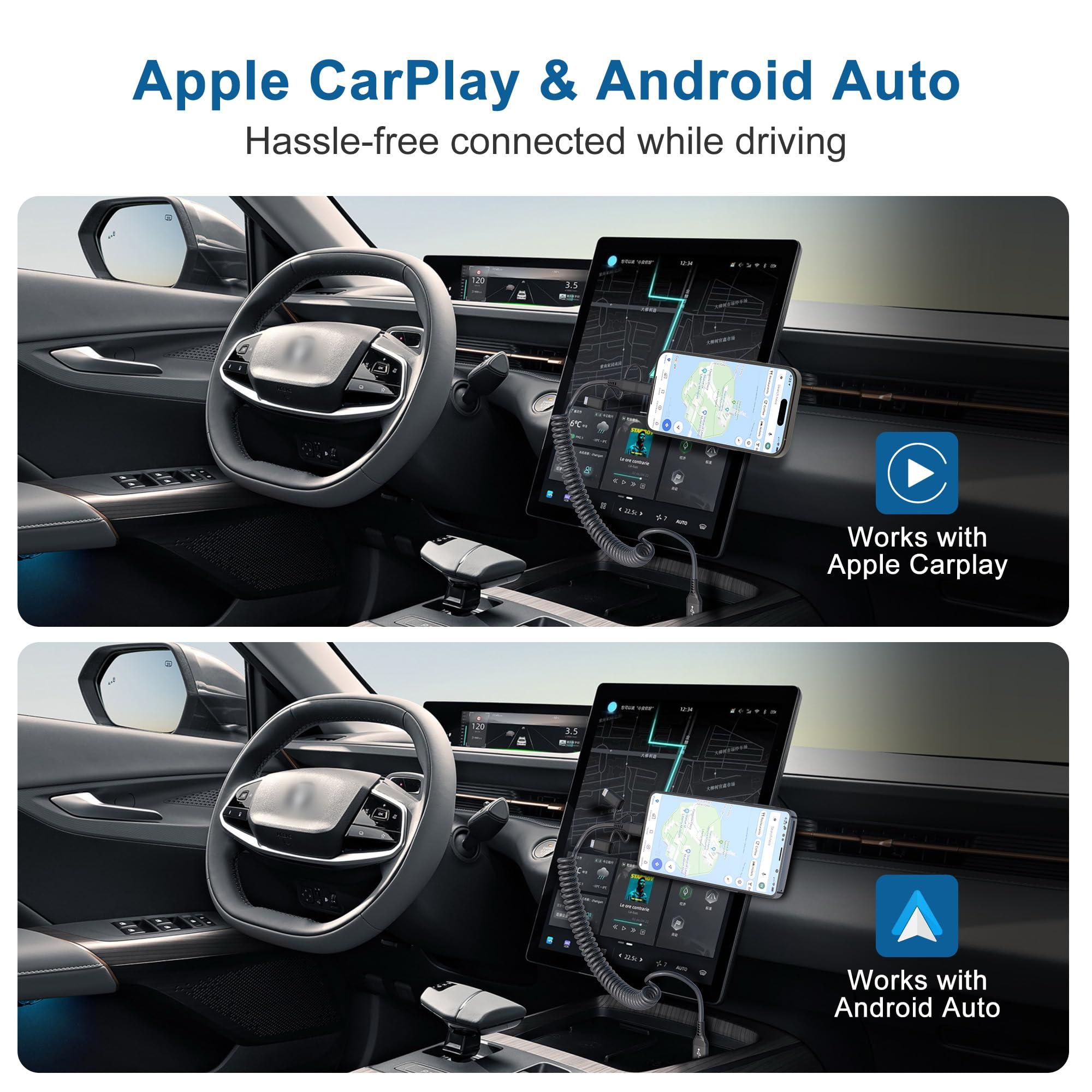 Coiled Multi Charging Cable 3-in-1,USB to Lightning/Type C/Micro USB Phone Car Charger Cord,Compatible Apple Carplay & Android Auto,MFi Certified & Data Sync for iPhone 16 15 14 13 Android Samsung - Image 2