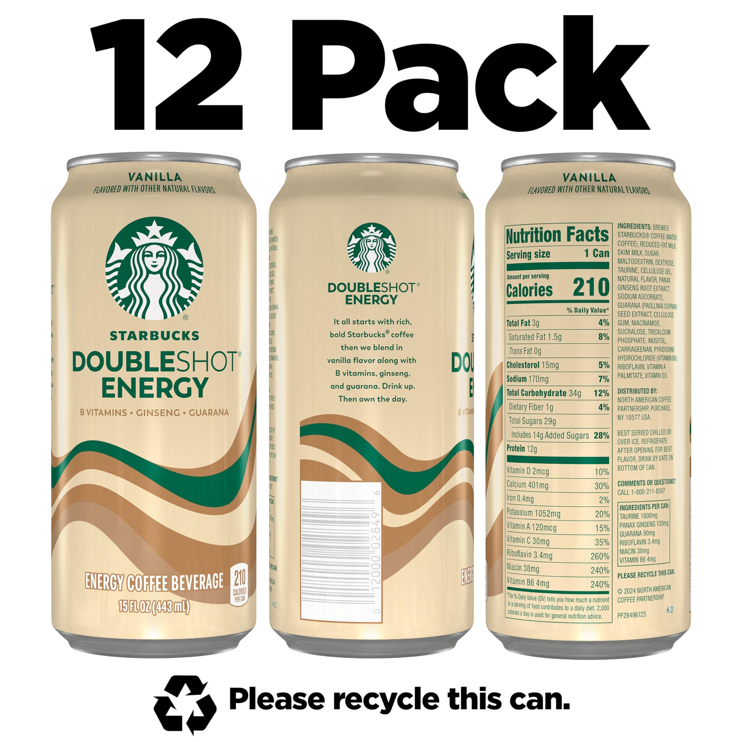 Starbucks Doubleshot Energy Drink Coffee Beverage, Vanilla, Iced Coffee, 15 fl oz Cans (Packaging May Vary) (Pack of 12) - Image 2