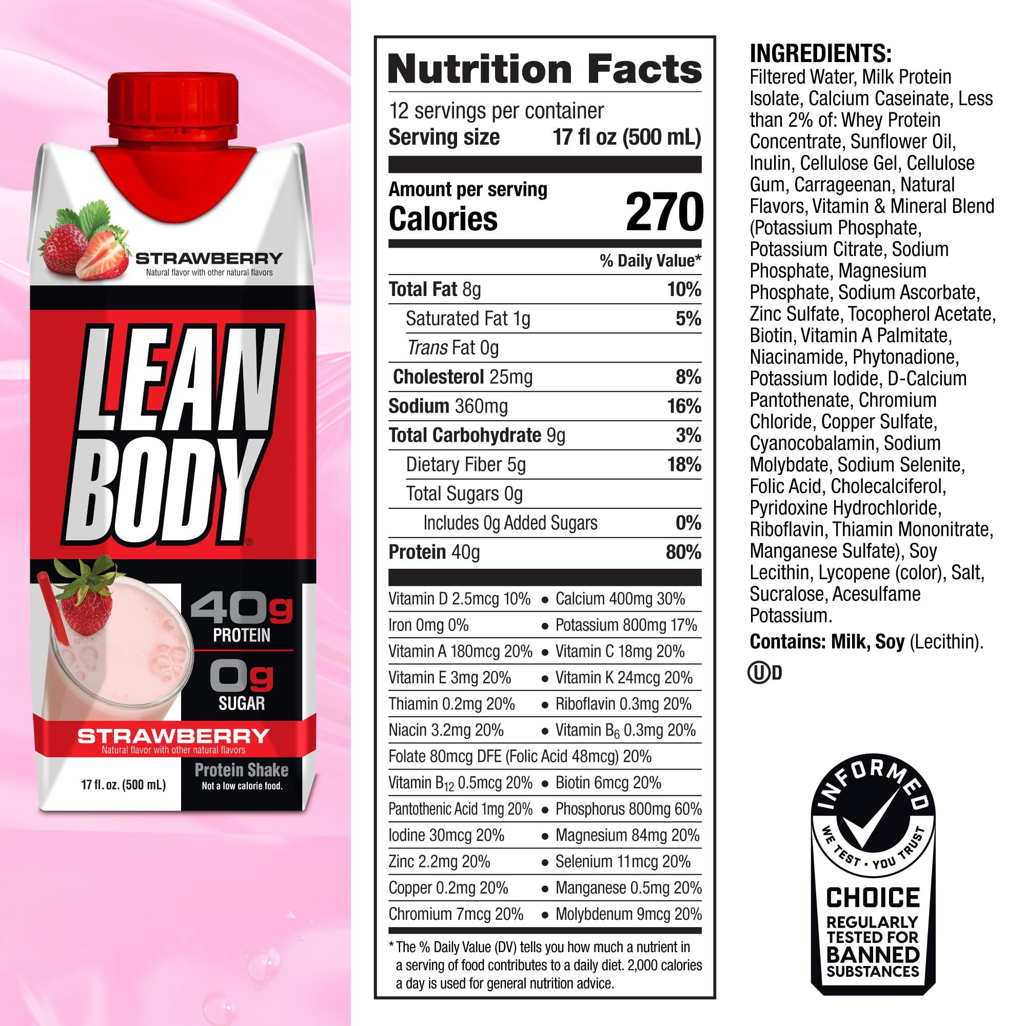 Labrada Lean Body Ready-to-Drink Strawberry Protein Shake, 40g Protein, Whey Blend, 0 Sugar, Gluten Free, 22 Vitamins & Minerals, 17 Ounce (Recyclable Carton & Lid - Pack of 12) LABRADA - Image 6