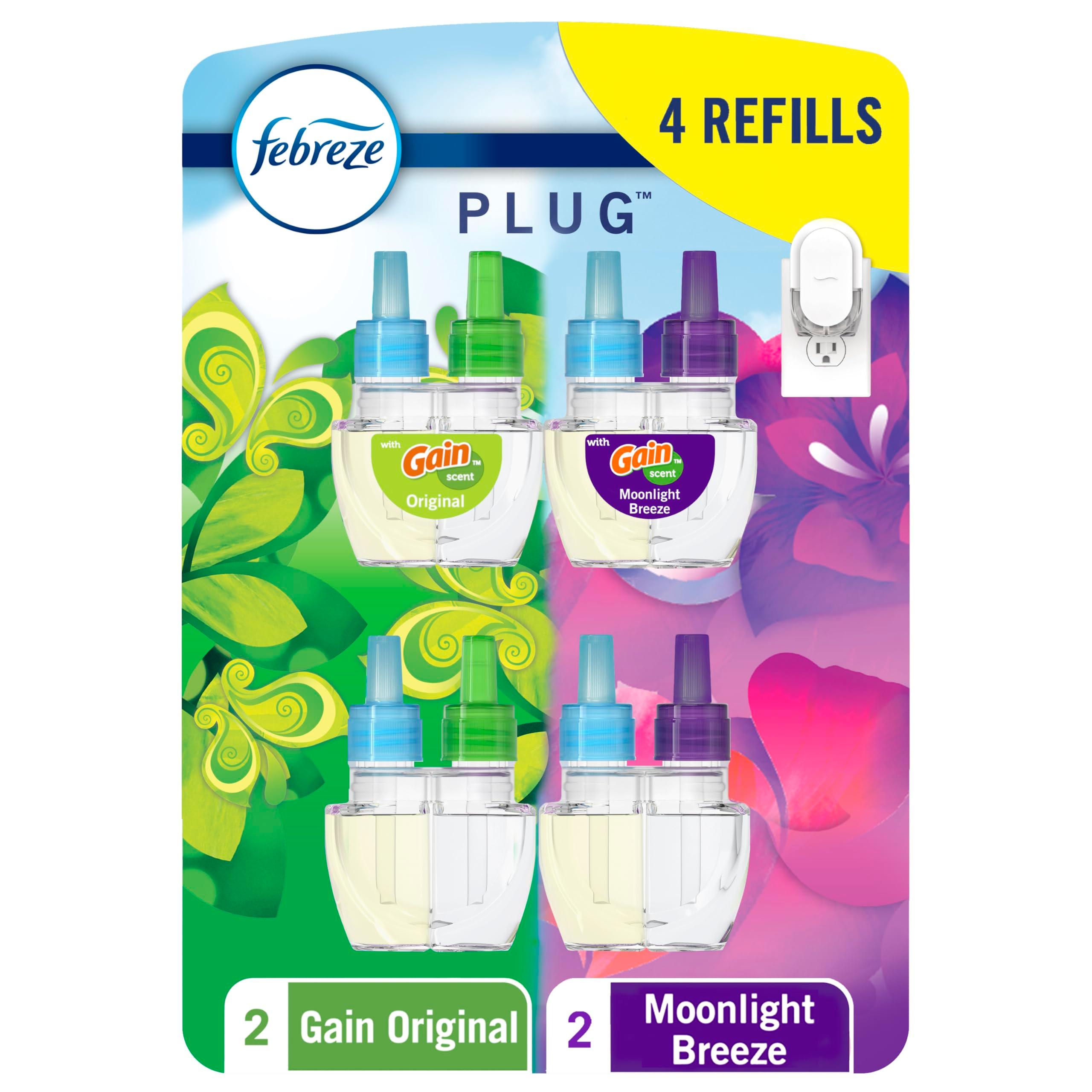 Febreze Odor-Fighting Fade Defy PLUG Air Freshener, Gain Moonlight Breeze, Gain Original, 0.87 fl. oz. Oil Refills, 4 Refills (2 of Each)