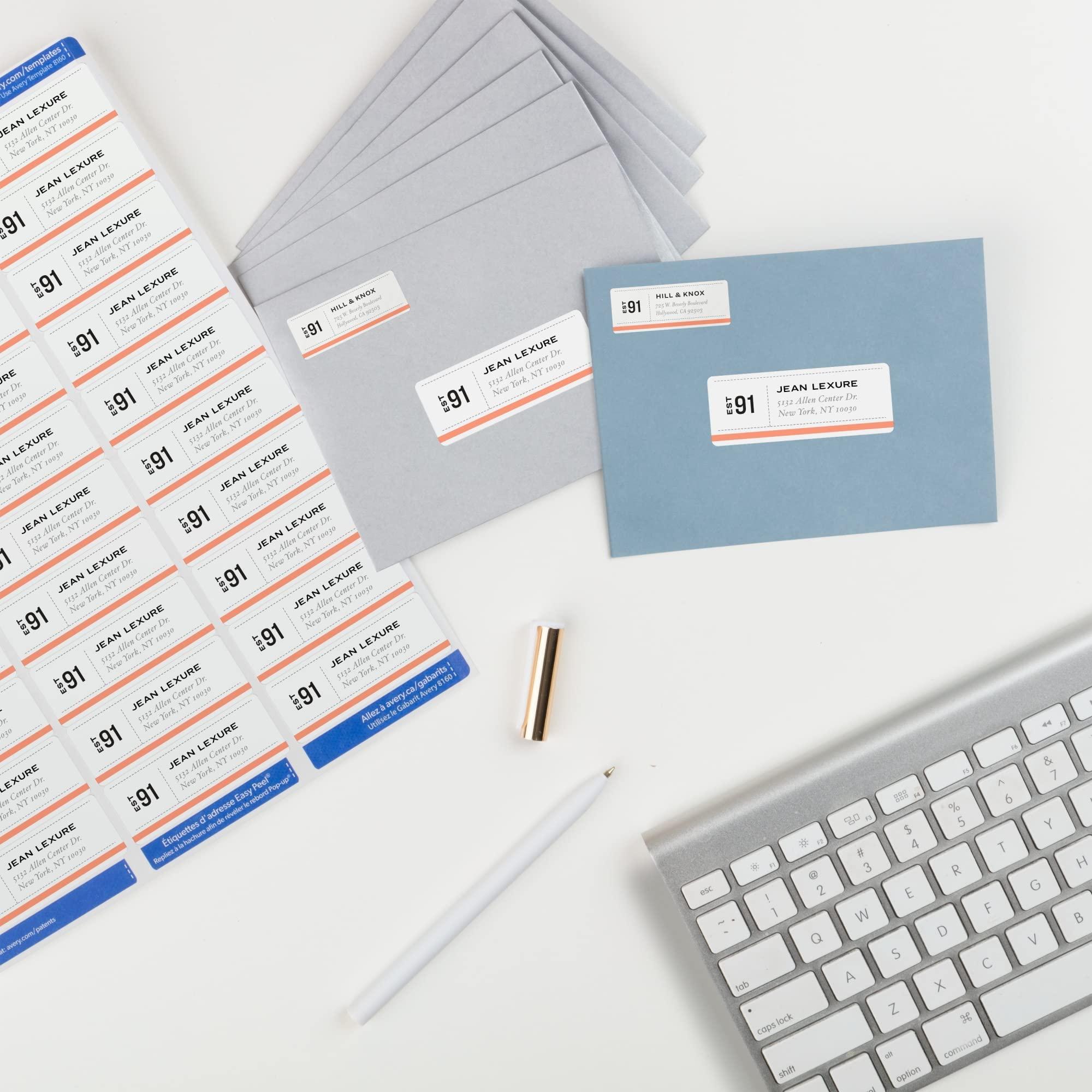 Avery Easy Peel Printable Address Labels with Sure Feed, 1" x 2-5/8" Customizable Stickers, White, 750 Blank Mailing Labels, Great for Mailing, Shipping, and More (8160) - Image 2