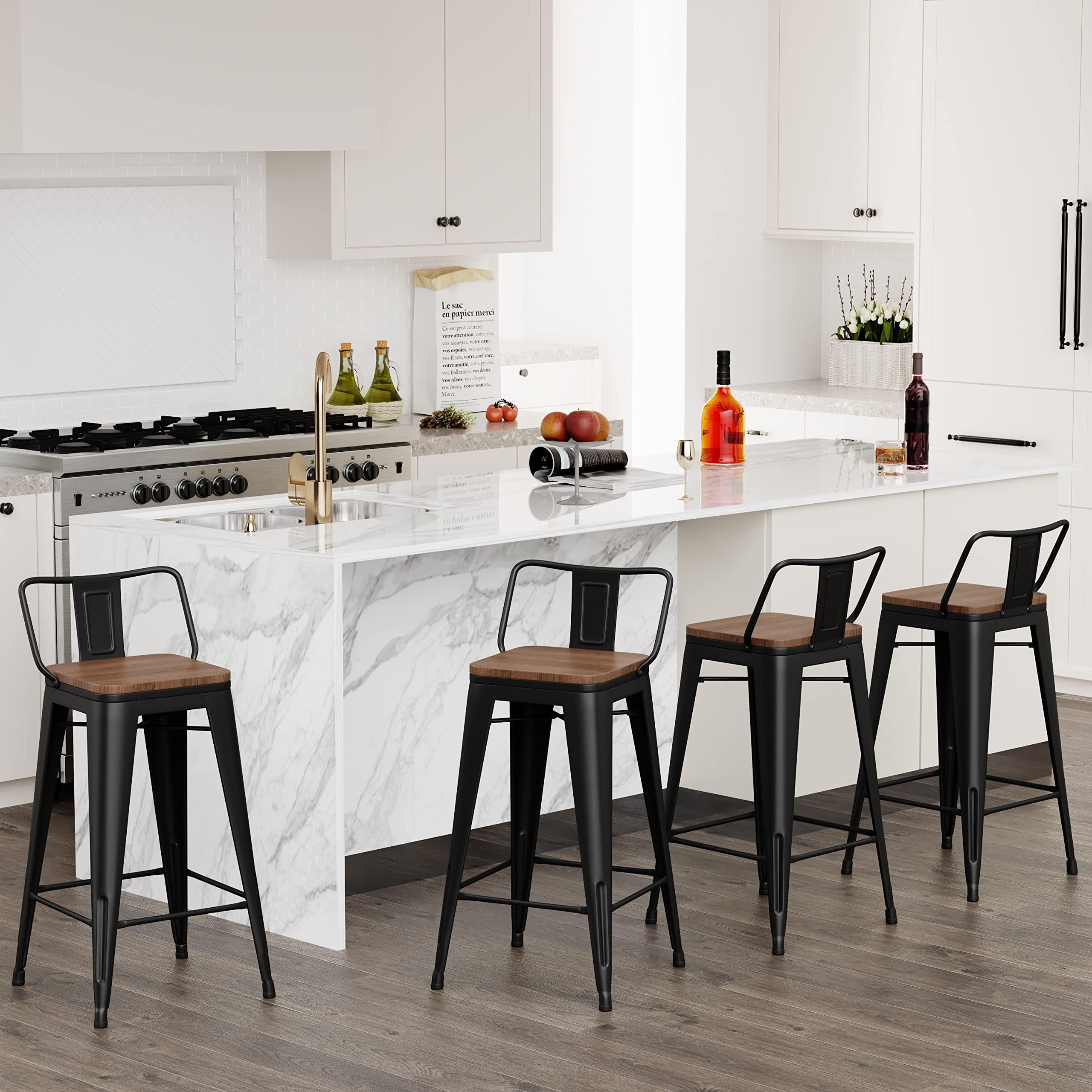 Changjie Furniture 24 Inch Bar Stools Set of 4 Industrial Metal Barstools Counter Height Bar Stool with Backs for Home Kitchen (24 inch, Black) - Image 2
