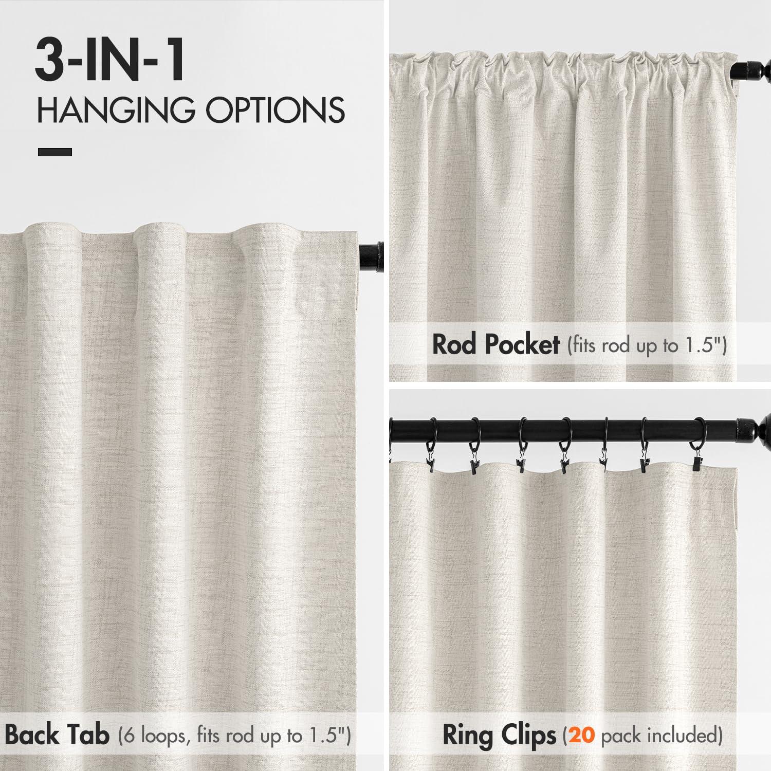 MIULEE 100% Blackout Curtains 90 inches Long Linen Curtains & Drapes for Bedroom Back Tab Living Room Darkening Full Black Out Window Curtain Panels Rod Pocket, Beige, 2 Panels Set - Image 6