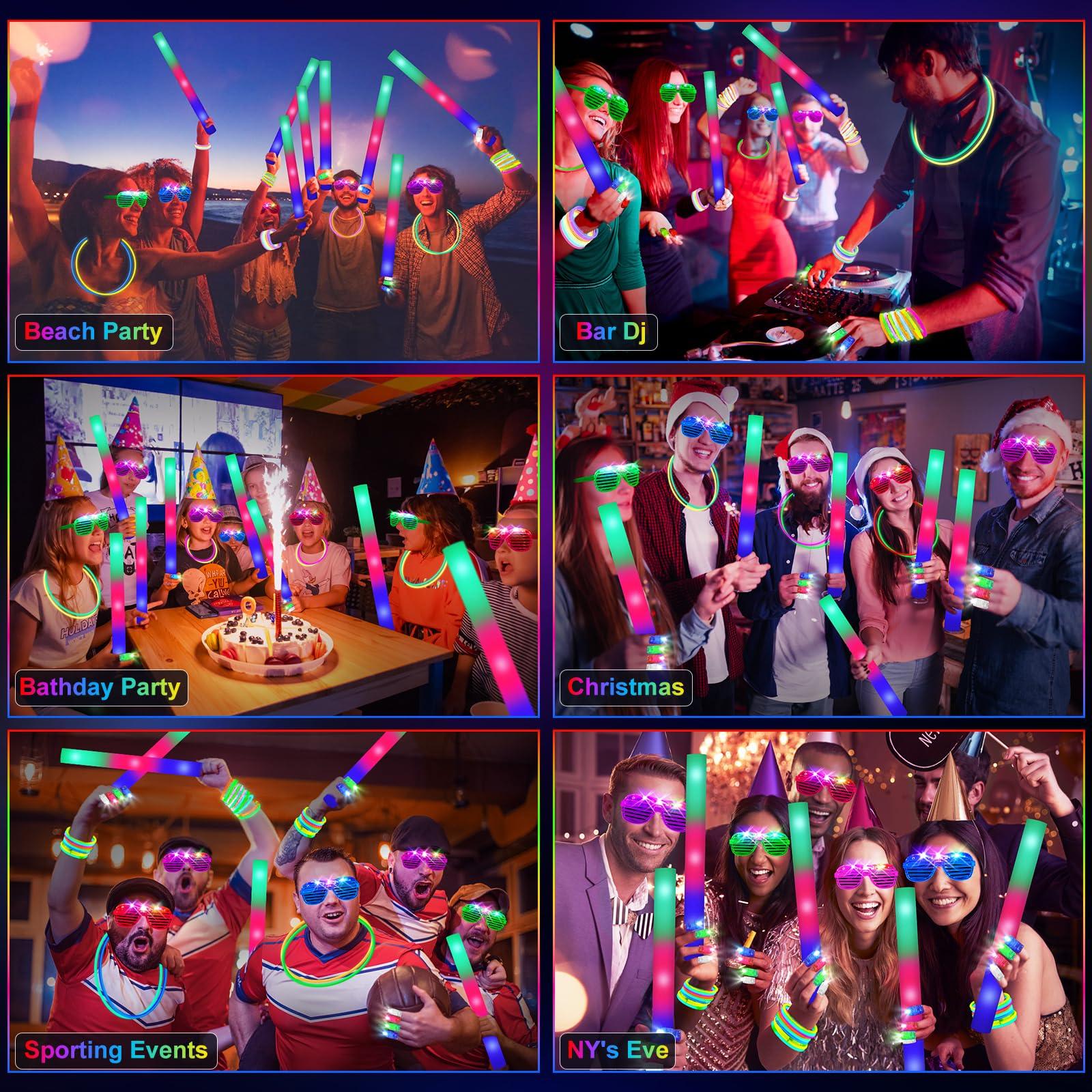 HONLYNE168 PCS Glow in the Dark Party Supplies, Light Up Party Favors 12PCS LED Glasses, 16PCS Foam Glow Sticks, 40PCS Finger Lights, 100PCS Glow Sticks Bulk for Glow Party Wedding Birthday Raves - Image 7
