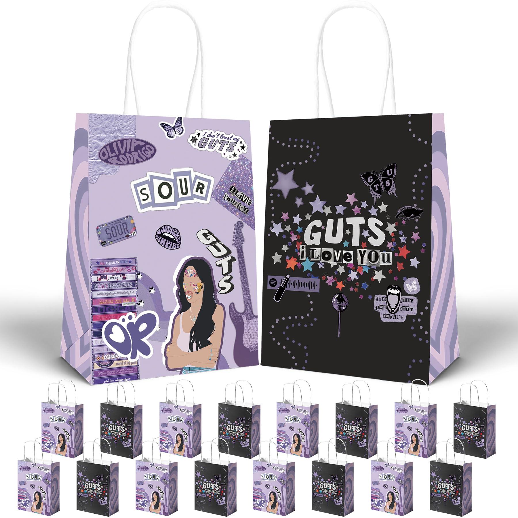 HOMEZZO 16 Pcs Purple Gift Bags, Purple Goodie Treat Bags Butterfly Party Favor Bags for Birthday Party Music Fans Gathering Purple Themed Party