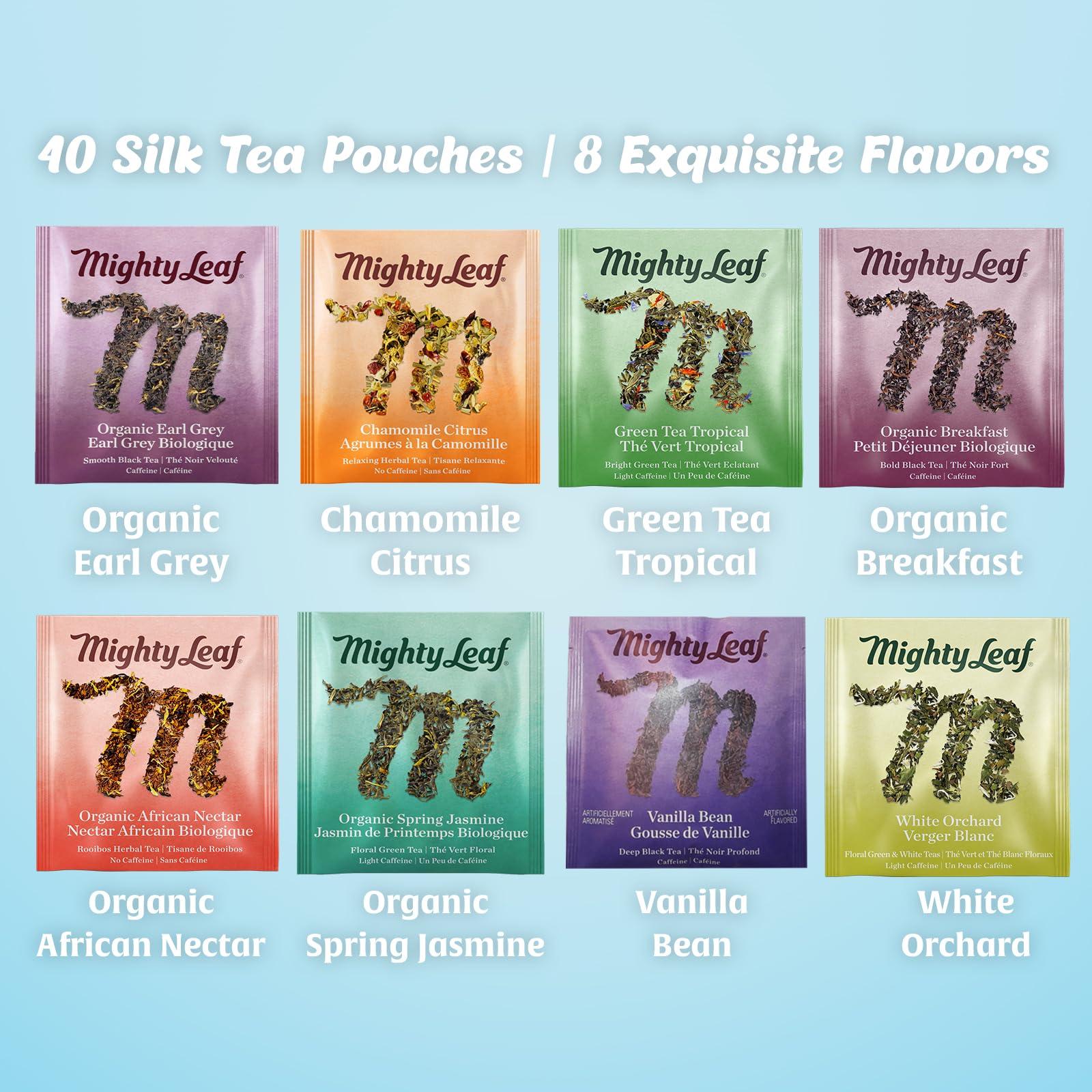 Mighty Leaf Tea Bags Spring Sampler Assortment (40 Silk Bags) Organic (8 Flavors), Tropical, Chamomile Citrus, Earl Grey, Vanilla Bean, White Orchard, Breakfast, Spring Jasmine, African Nectar, Tea Giftbox - Image 4