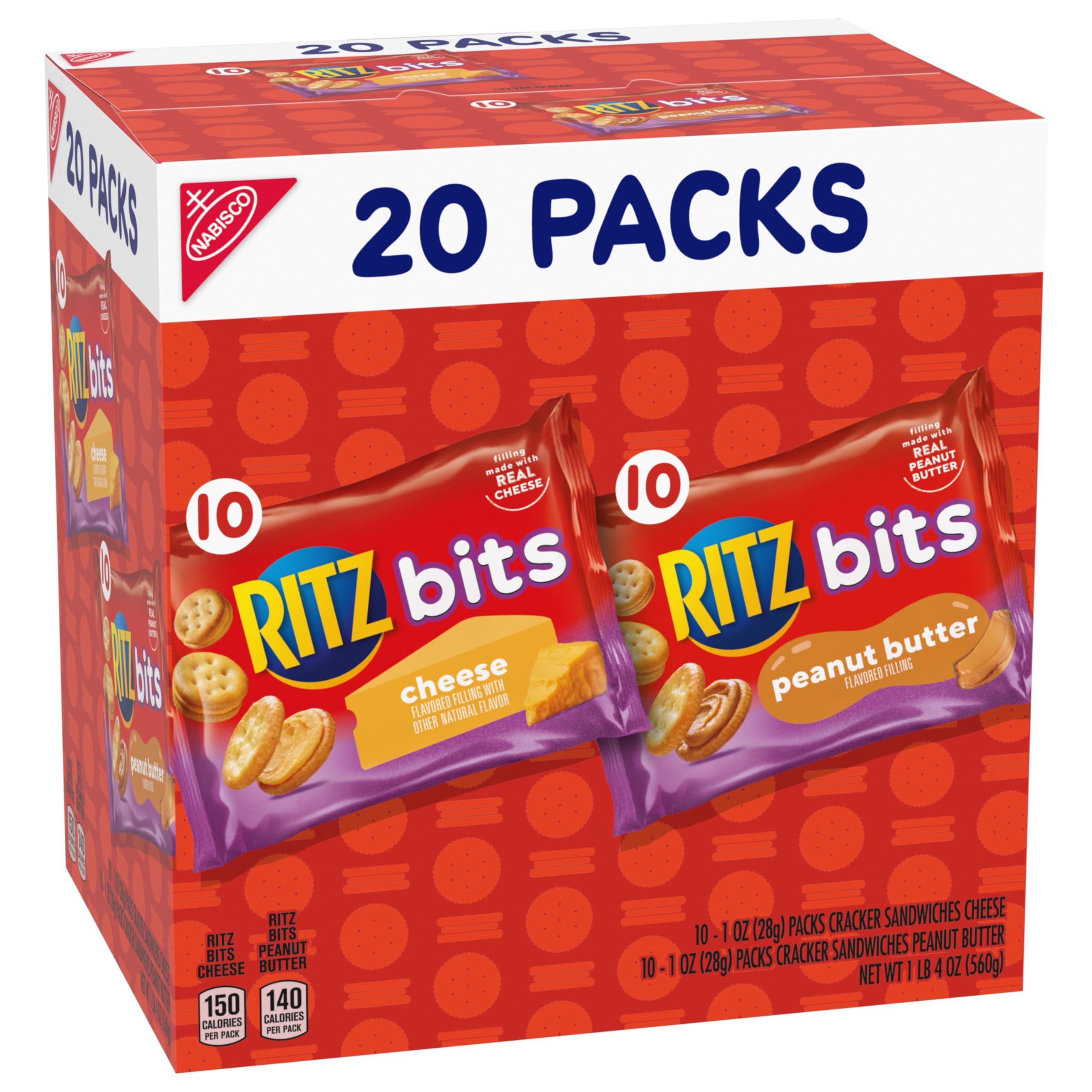 RITZ Bits Cheese and RITZ Bits Peanut Butter Sandwich Crackers Variety Pack, Lunch Snacks, 20 Snack Packs - Image 12