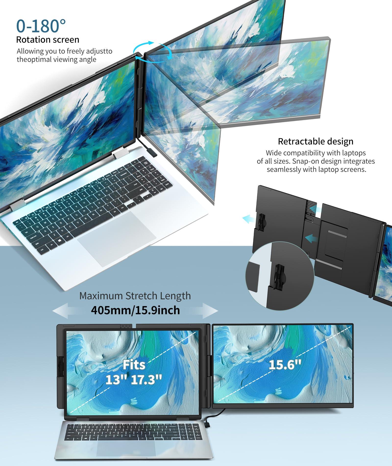 Cevaton Laptop Screen Extender - 15.6" FHD 1080P Portable Monitor for Laptop, Detachable & Plug and Play Dual Laptop Monitor Extender for 13"-17.3" Laptops, Compatible with Wins/Mac/Android/Chrome - Image 5