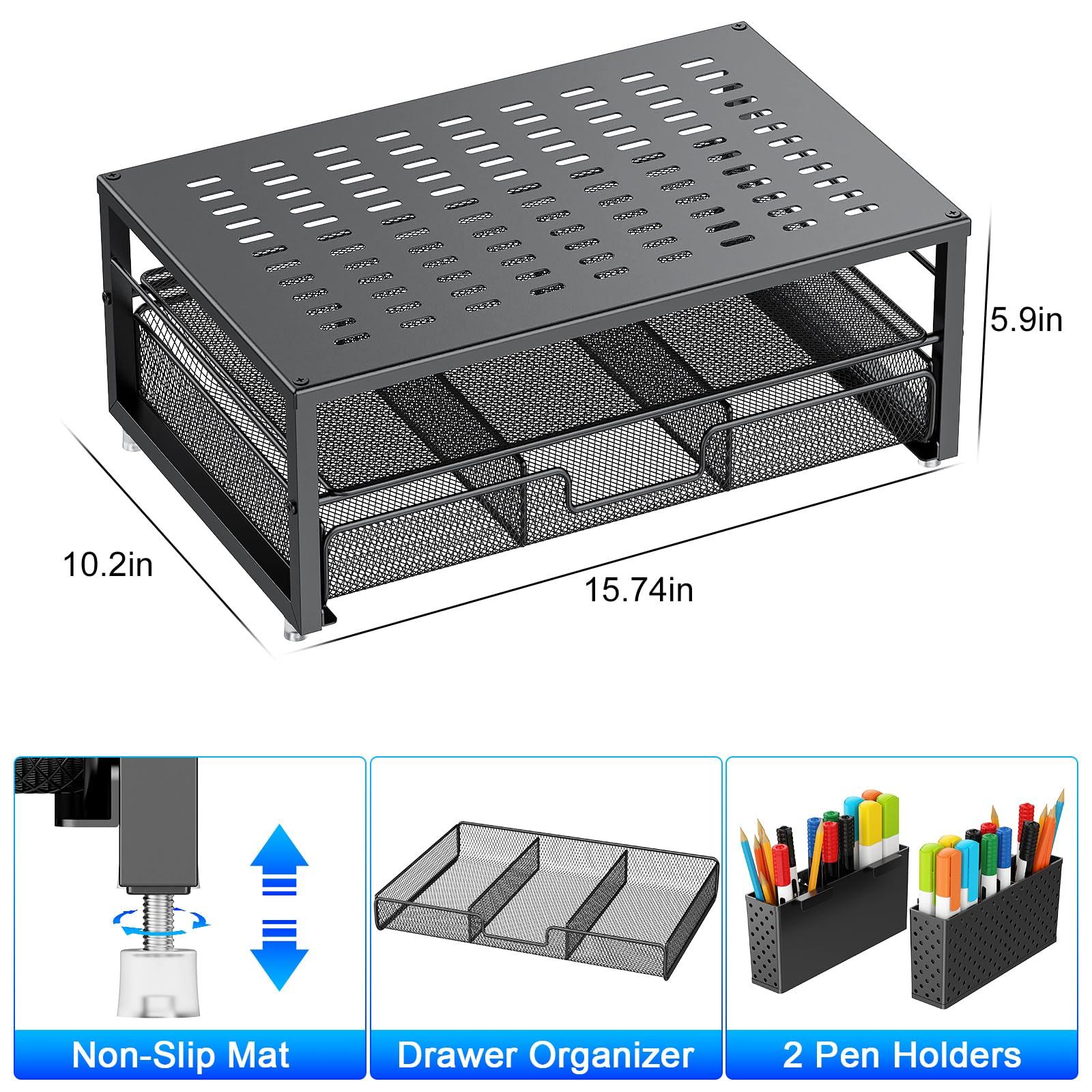 gianotter Desk Organizers and Accessories, Monitor Stand with Drawer and 2 Pen Holder, Desktop Organizer Suitable for Offices and Dormitories (Black) - Image 3