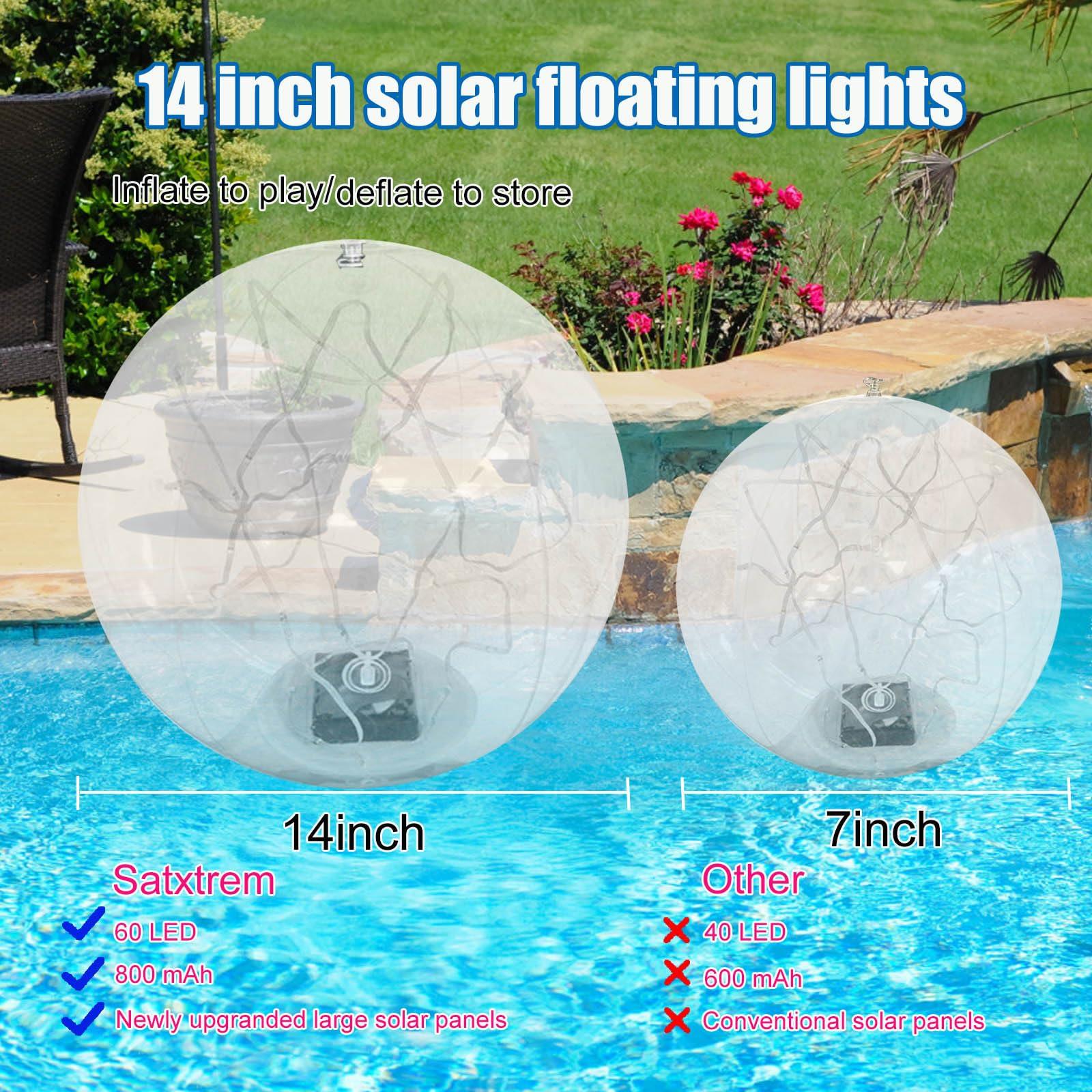 Solar Powered Floating Pool Lights - 14" Inflatable Waterproof Floating Light UP Pool Glow Balls, 3000K Warm-White Led Pool Lights That Float for Party Decorations, Outdoor Patio Detor (2 Pack) - Image 8