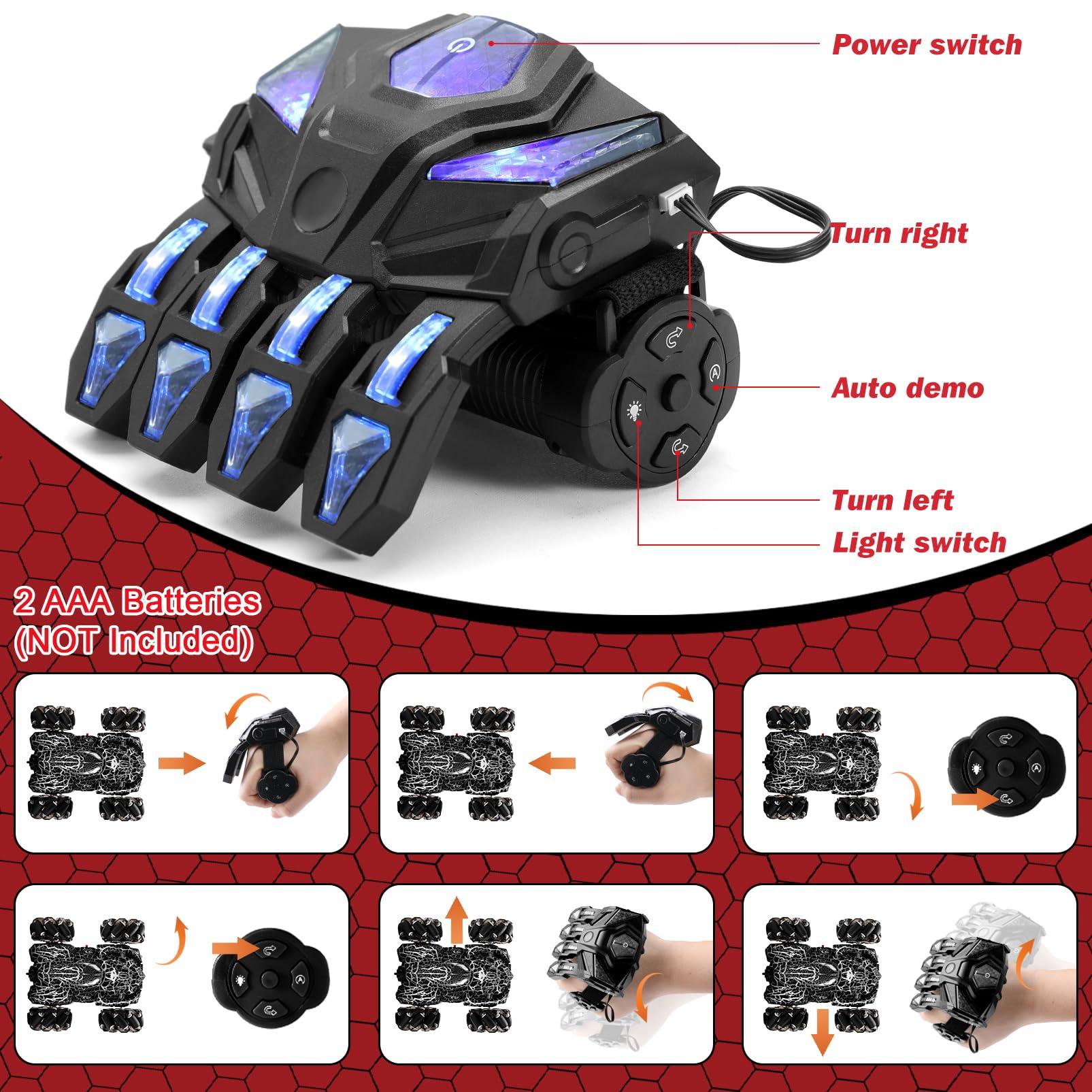 Hand Controlled Remote Control Car, 2.4Ghz Gesture Sensing RC Stunt Car with Wholebody Light & Headlight, Rechargeable 360° Rotating Double Sided RC Cars Black Spider Toys for Boys 4-6 5-7 8-12 - Image 4