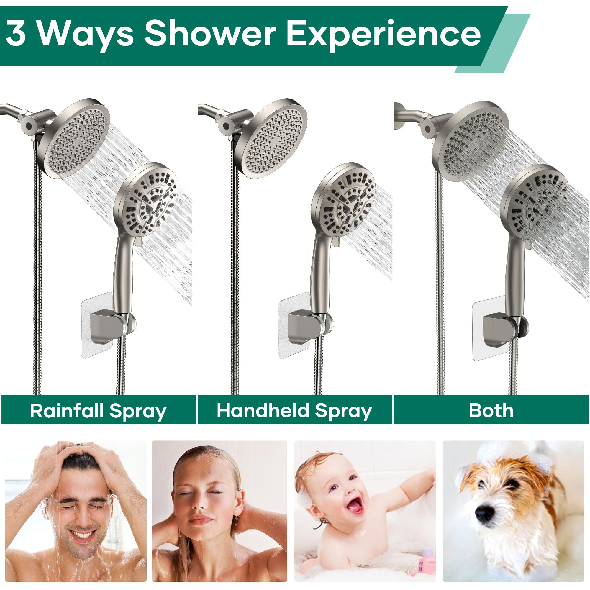 UltrTxenova Shower Head with Handheld Spray Combo,6" High Pressure Rain ShowerHead,5" Dual Double Handheld Shower Head with 10-Mode 78" Hose Brushed Nickel - Image 7