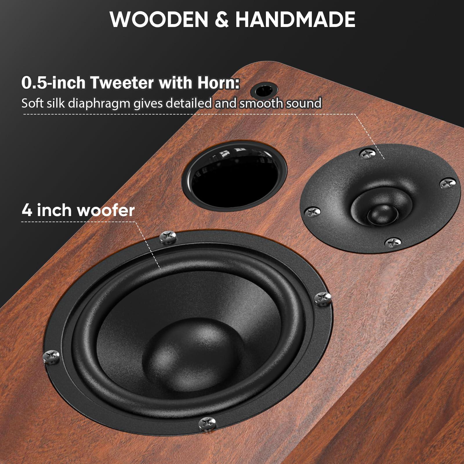 Saiyin Bluetooth Bookshelf Speakers, 40W X 2 Powered TV Speakers with 4 Inch Woofer, Turntable Speakers with Optical/AUX Input/Subwoofer Line Out for PC and TVs - Image 4