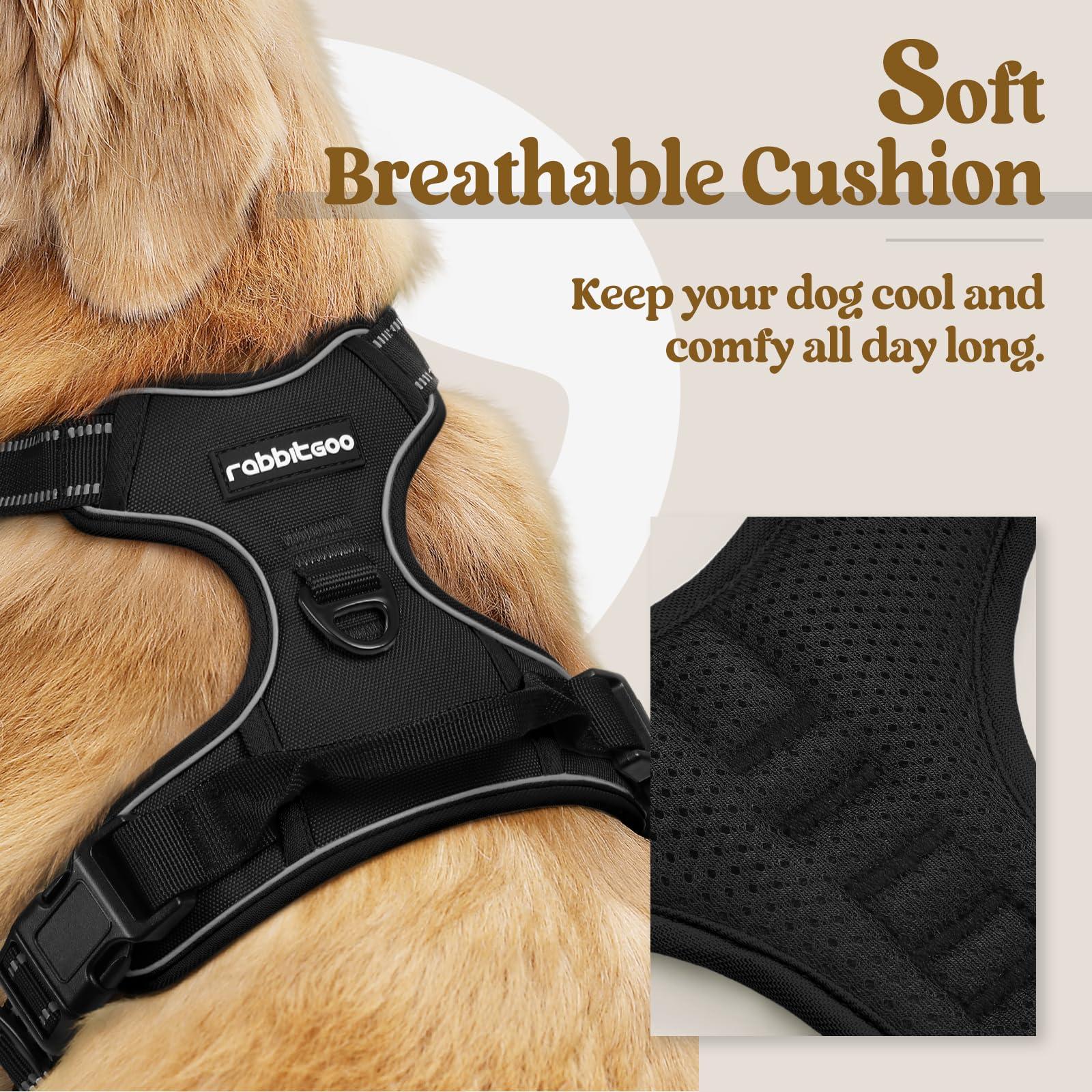 rabbitgoo Dog Harness No Pull with 2 Leash Clips, Adjustable Soft Padded, Reflective Oxford No Choke Pet Vest with Easy Control Handle for Large Dogs, Black, L - Image 2