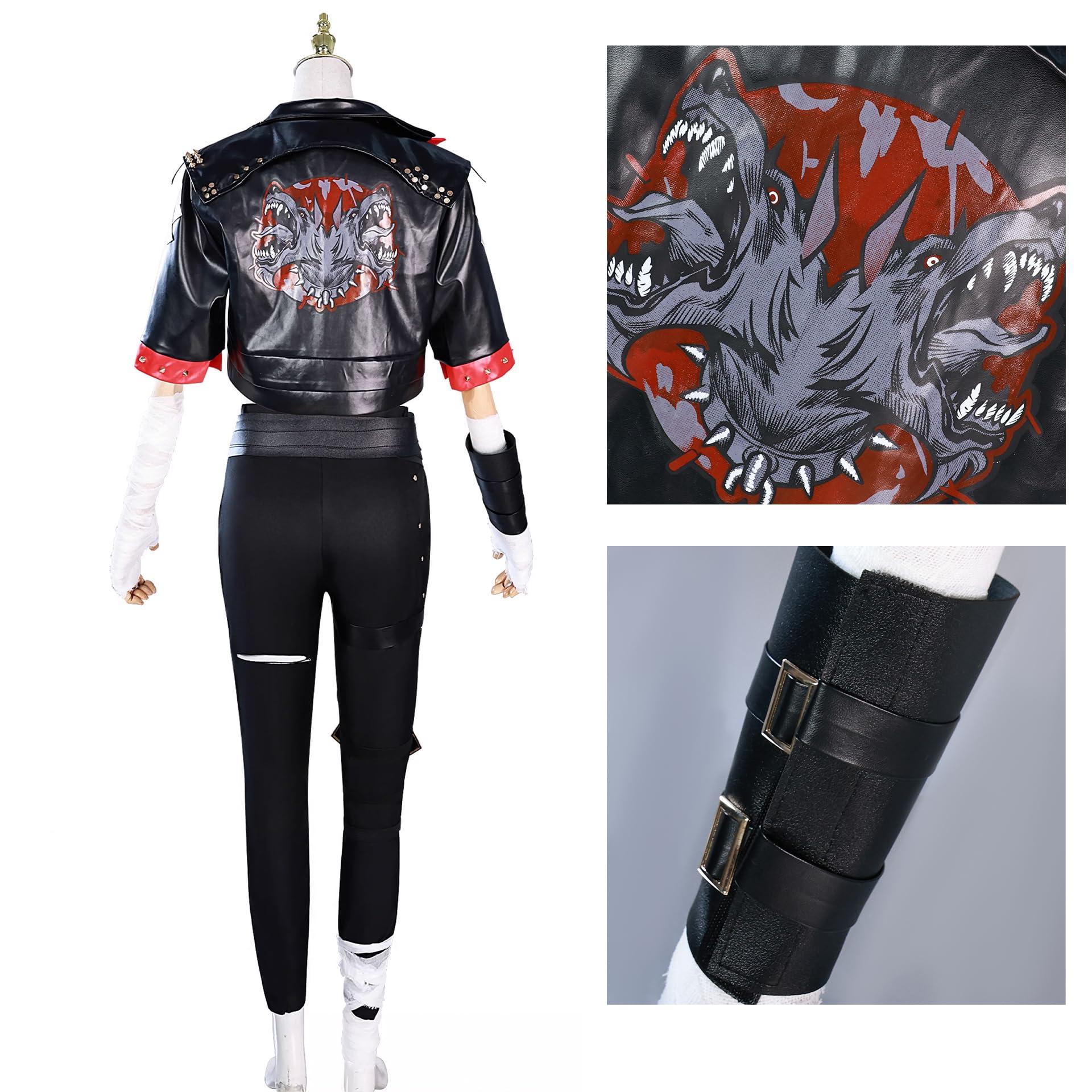 Women's Anime Black Punching Gloves Cosplay Outfit with Faux Leather Jacket - Image 3