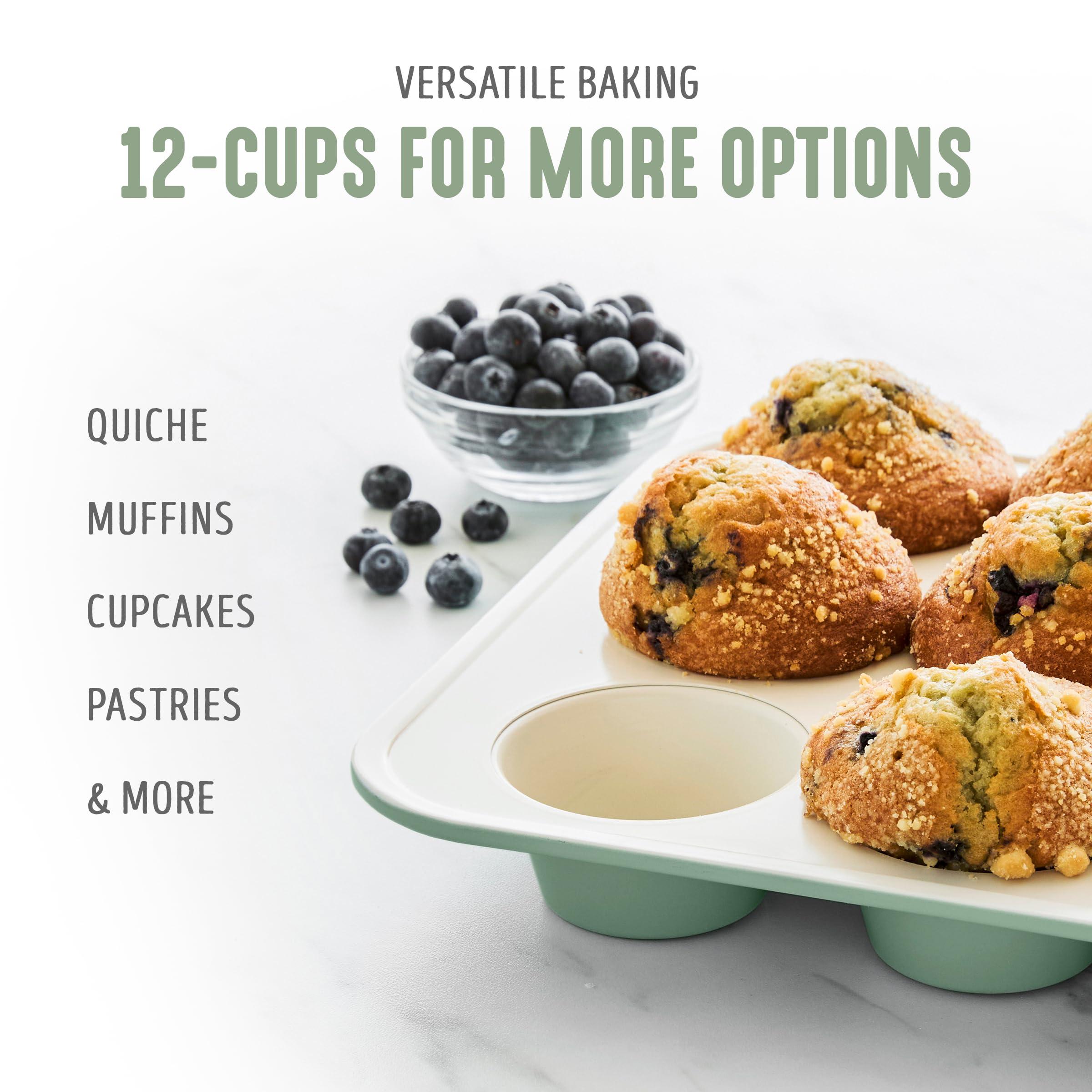 GreenLife 12-Cup Muffin Pan, Healthy Ceramic Nonstick Bakeware, PFOA & PFAS-Free Cupcake Tray, Durable Baking Pan, Versatile Kitchen Essential, Easy Clean Muffin Mold, Nonstick Baking Sheet, Sage - Image 5