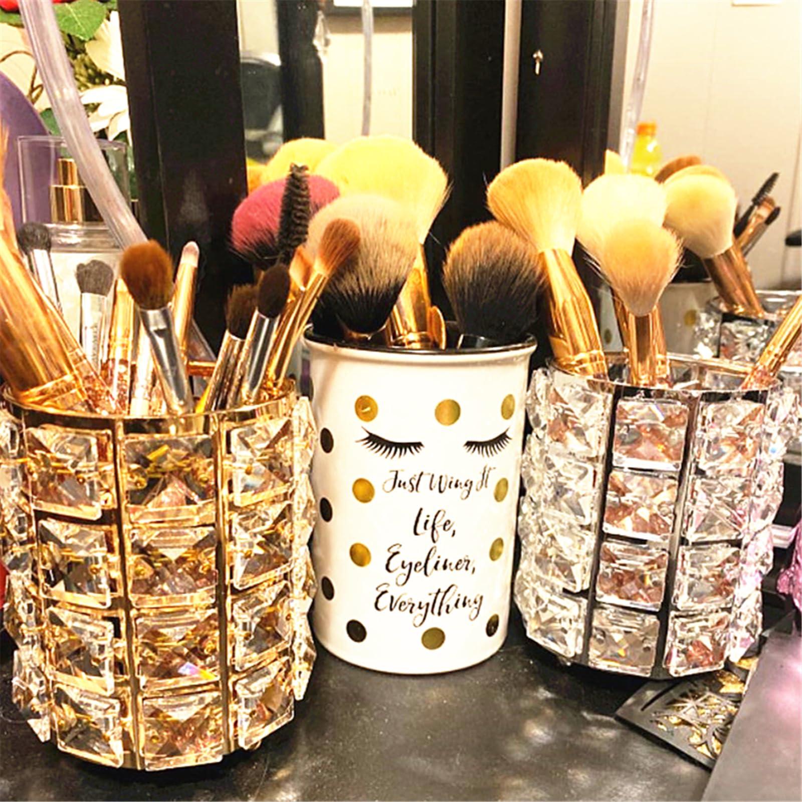 LUGUNU Makeup Brush Holder Organizer Crystal Vanity Decor Bling Personalized Comb Brushes Pen Storage Box Container (Crystal Pot) - Image 5