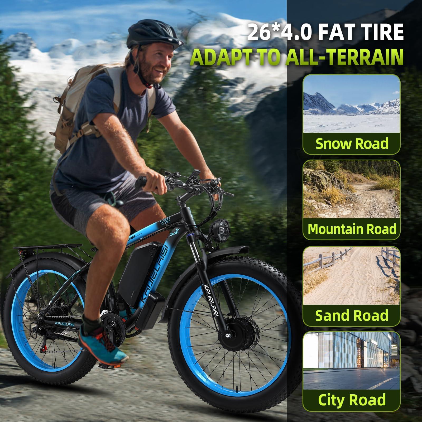 KAIJIELAISI Peak 4000W Dual Motor Electric Bike for Adult, 26 Inch Fat Tire All Terrain Electric Bike with 48V 23AH Battery Long Range E Bike, 21 Speed ​​Electric Dirt Bikes for Men. - Image 6